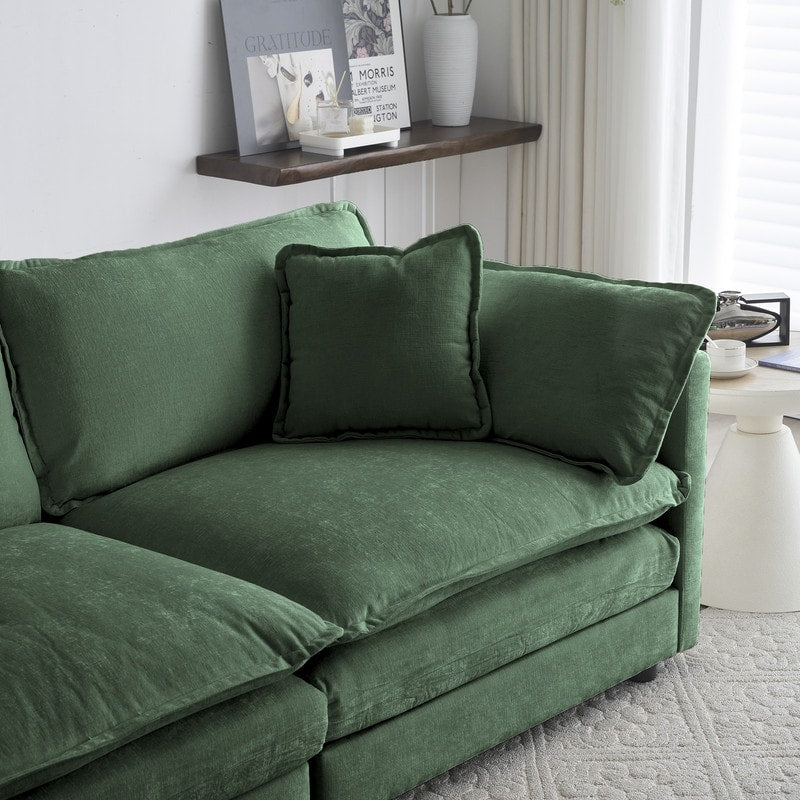 Ensemble 2 pièces, canapé surdimensionné avec assise extra profonde, recouvert de chenille, comprenant un canapé 3 places + un canapé 2 places.