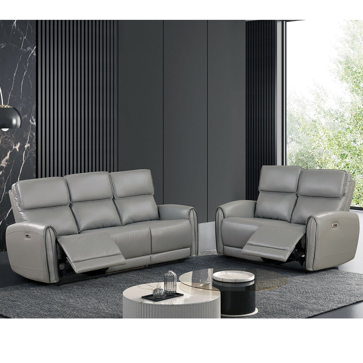 Ensemble de canapé à 2 places en tissu avec fonction de rehaussement électrique et ports de recharge USB.