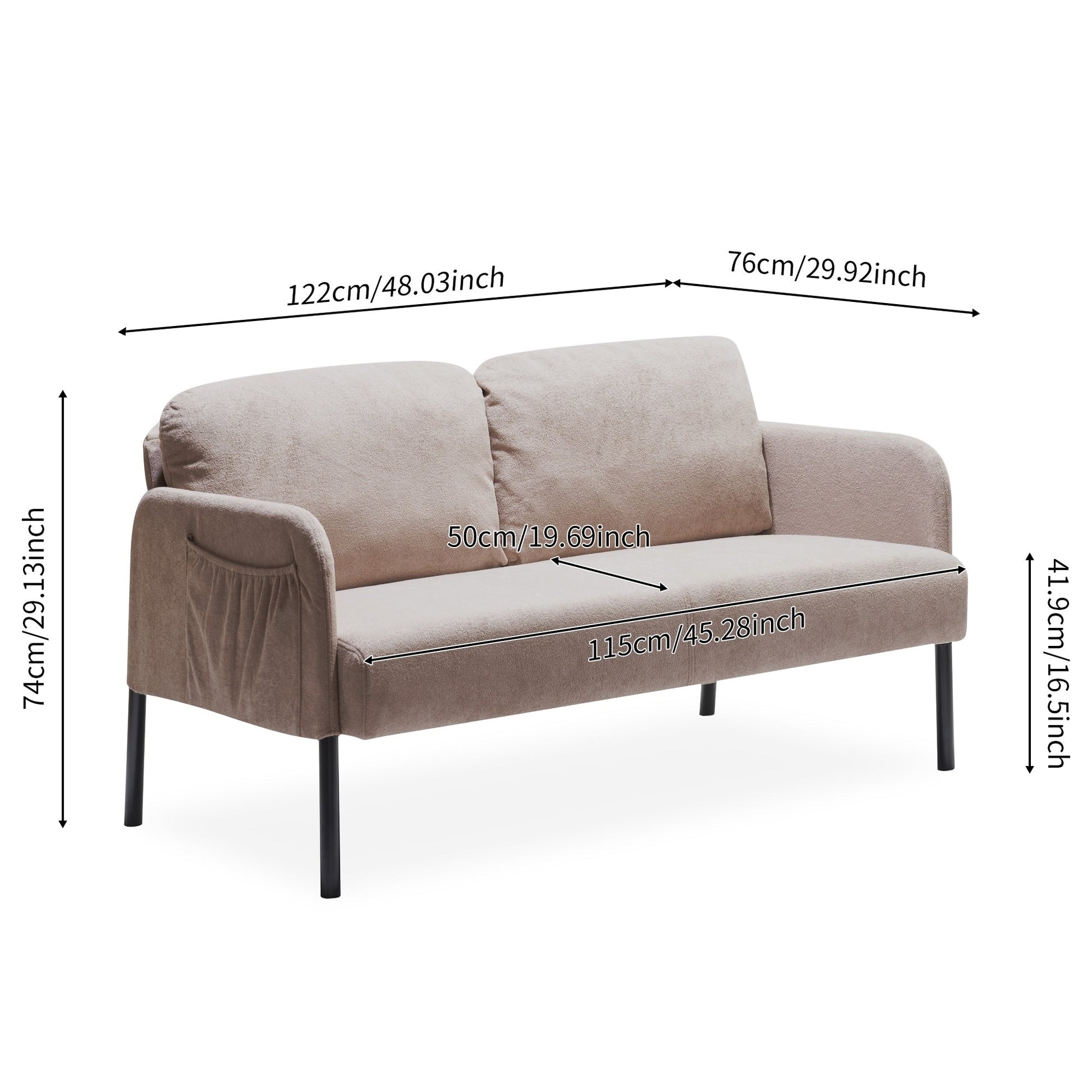 Canapé 2 places en tissu polyester, canapé 2 places moderne, canapé confortable et compact pour salon, chambre à coucher ou bureau.