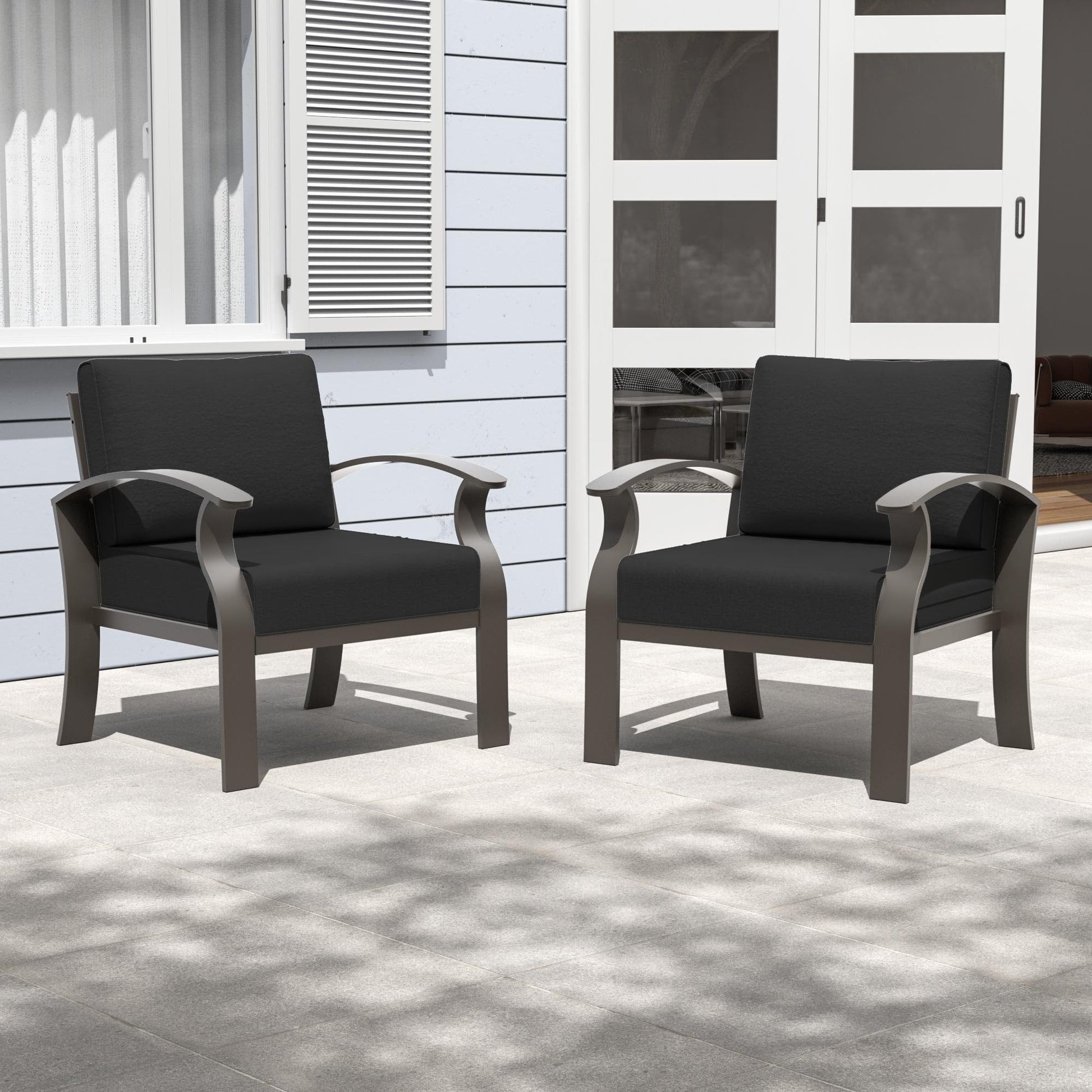 Canapés/Fauteuils d'extérieur en aluminium 2 places avec coussins noirs
