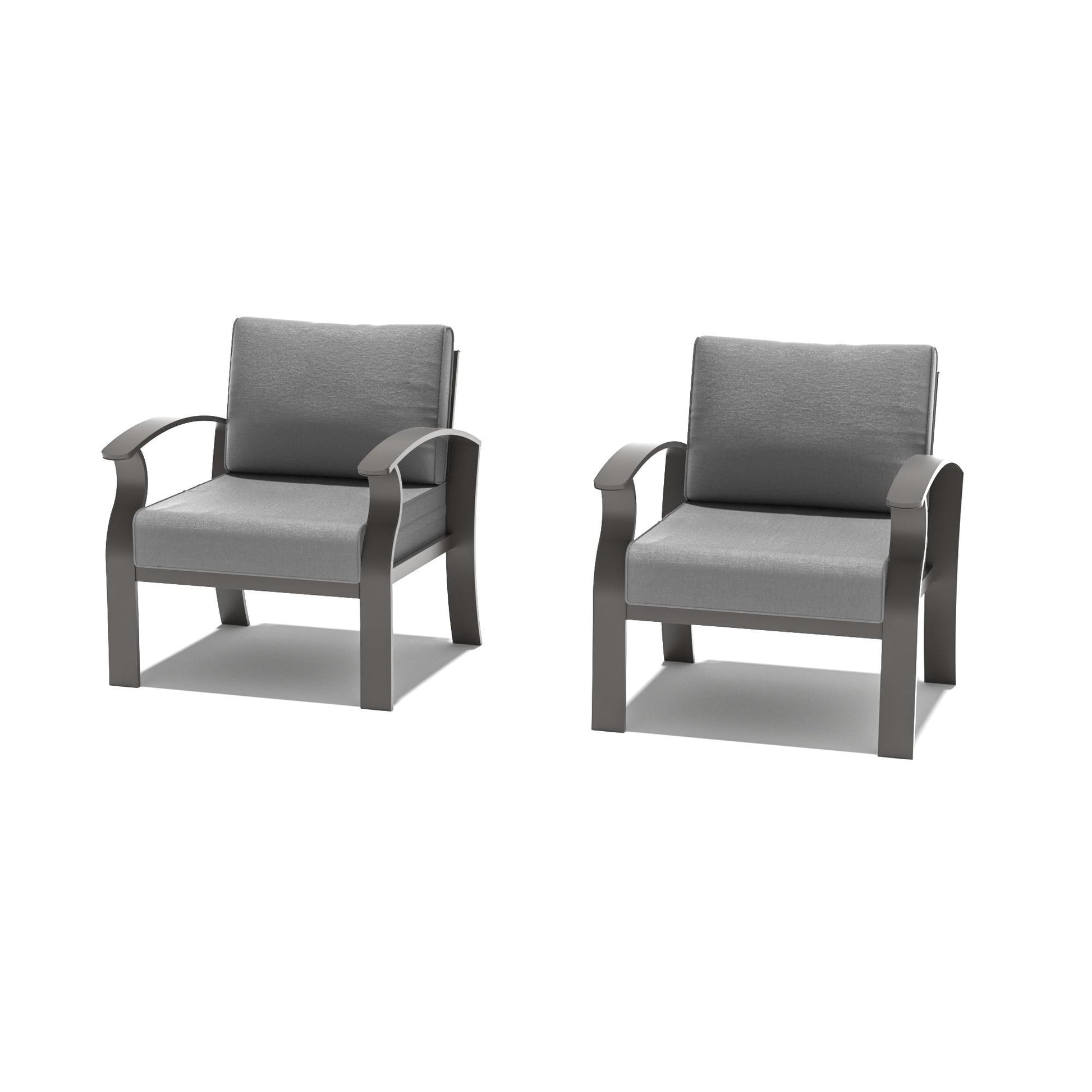 Canapés/Fauteuils d'extérieur en aluminium 2 places avec coussins gris.