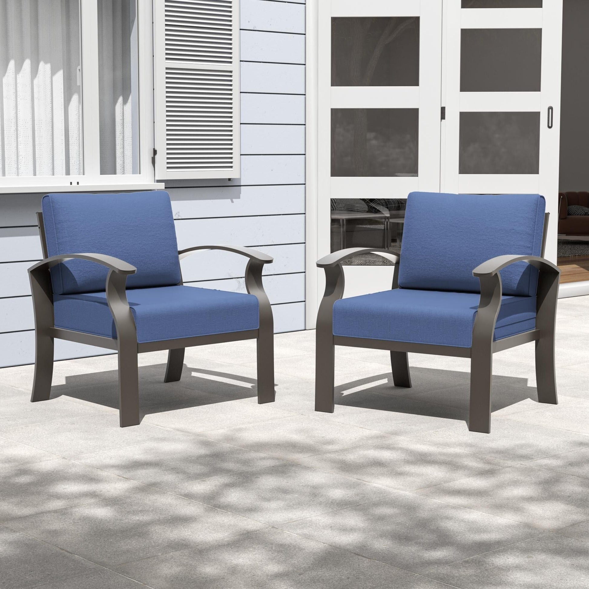Canapés/Fauteuils d'extérieur en aluminium 2 places avec coussins bleu marine