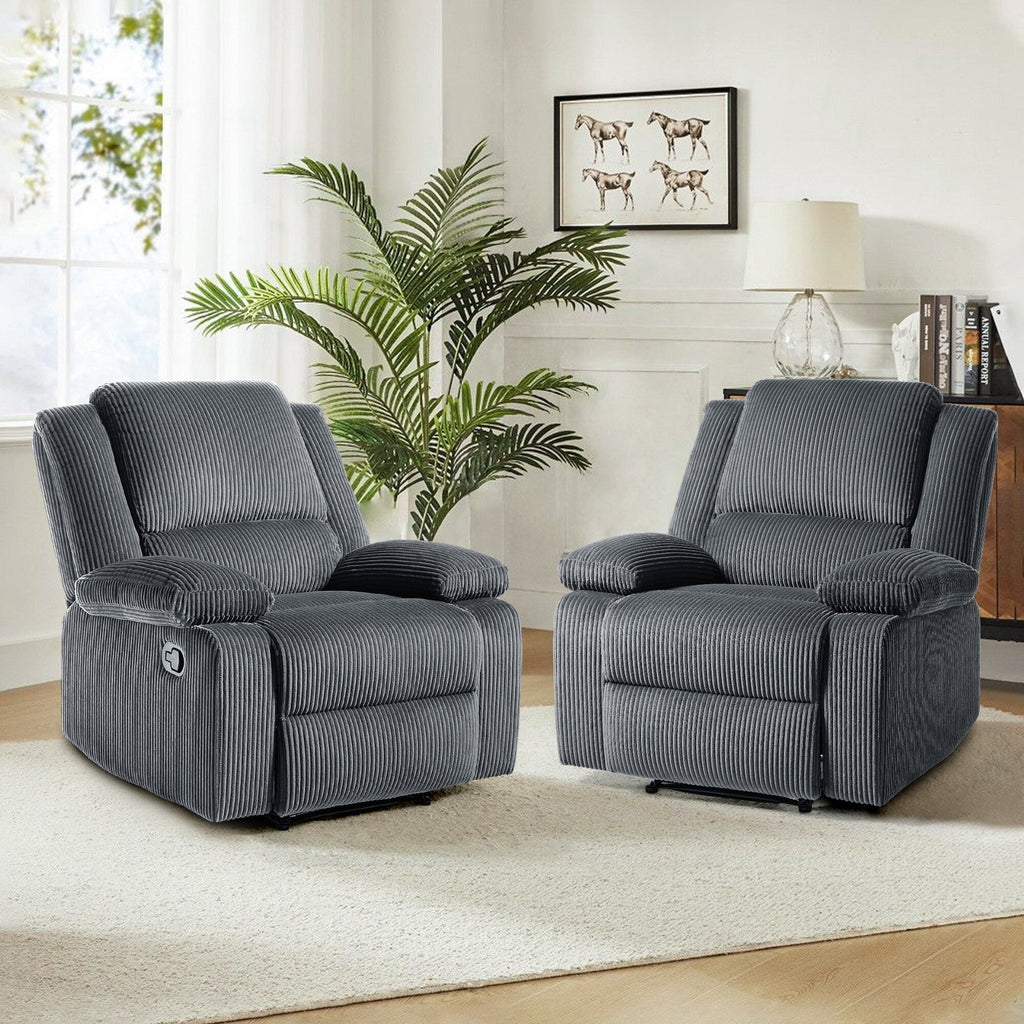 2 chaises inclinables à bascule en velours côtelé, à réglage manuel, avec repose-pieds