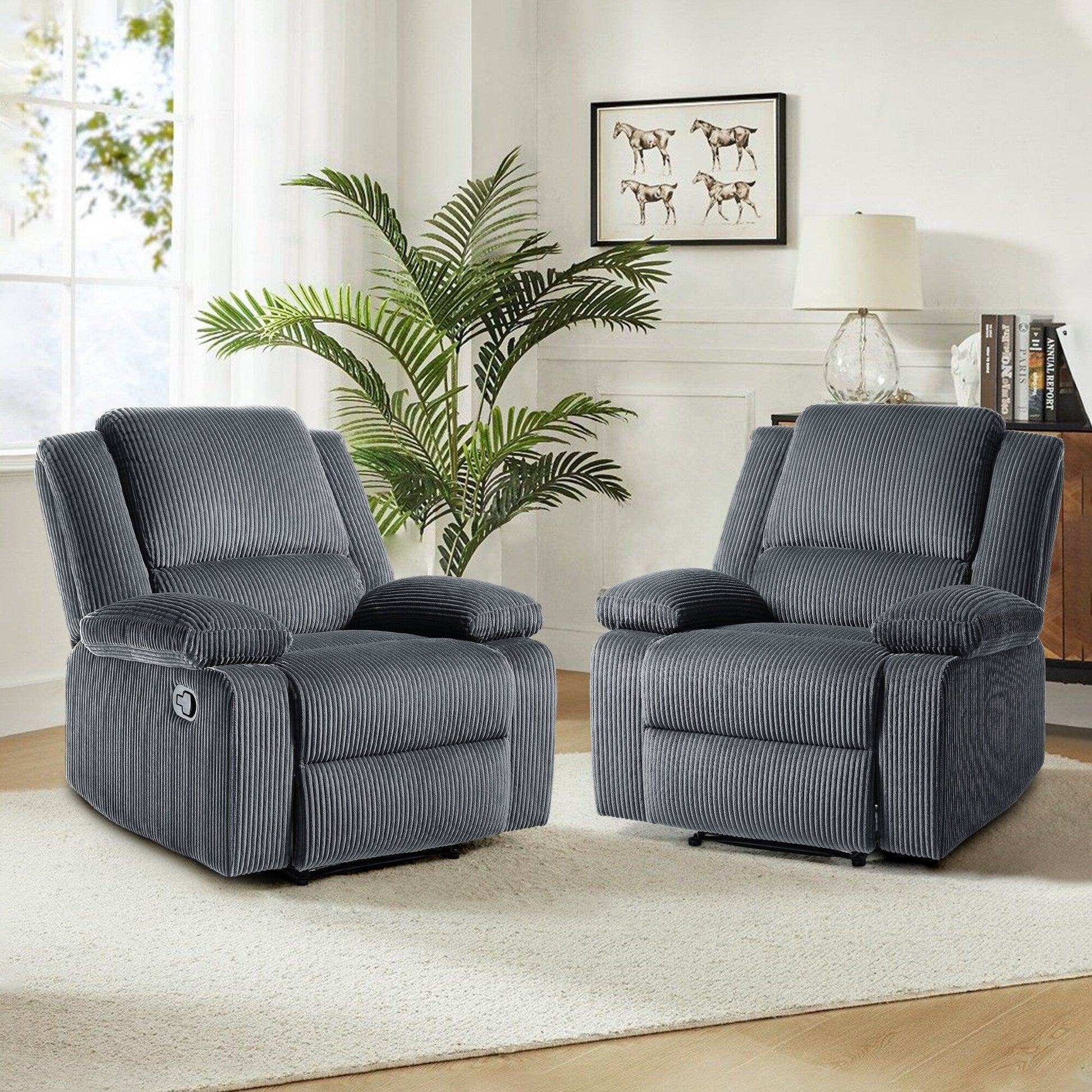 2 chaises inclinables à bascule en velours côtelé, à réglage manuel, avec repose-pieds