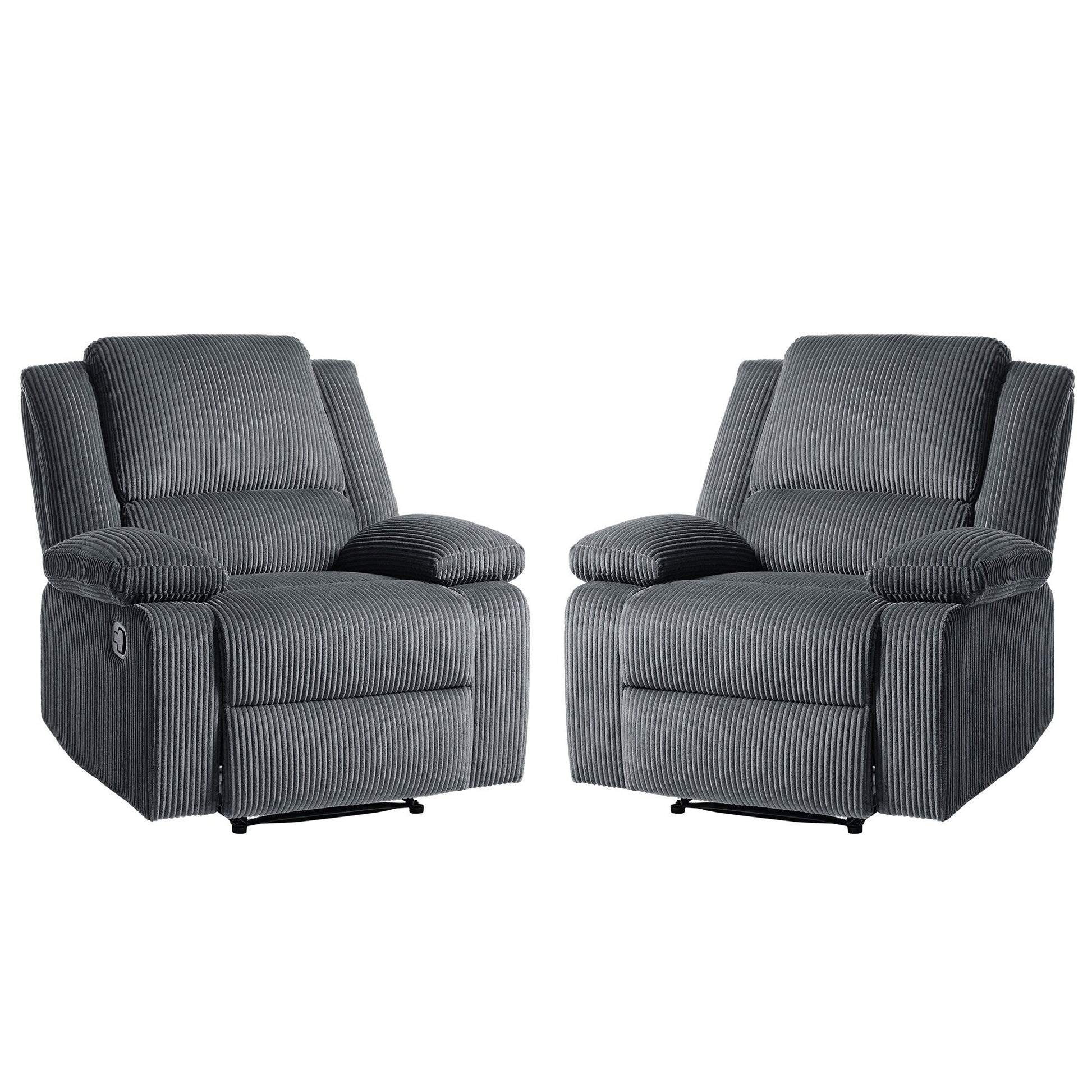 2 chaises inclinables à bascule en velours côtelé, à réglage manuel, avec repose-pieds