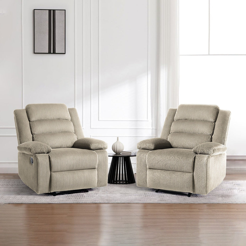2 chaises inclinables manuelles en velours côtelé modernes, fauteuils d'appoint surdimensionnés avec accoudoirs larges