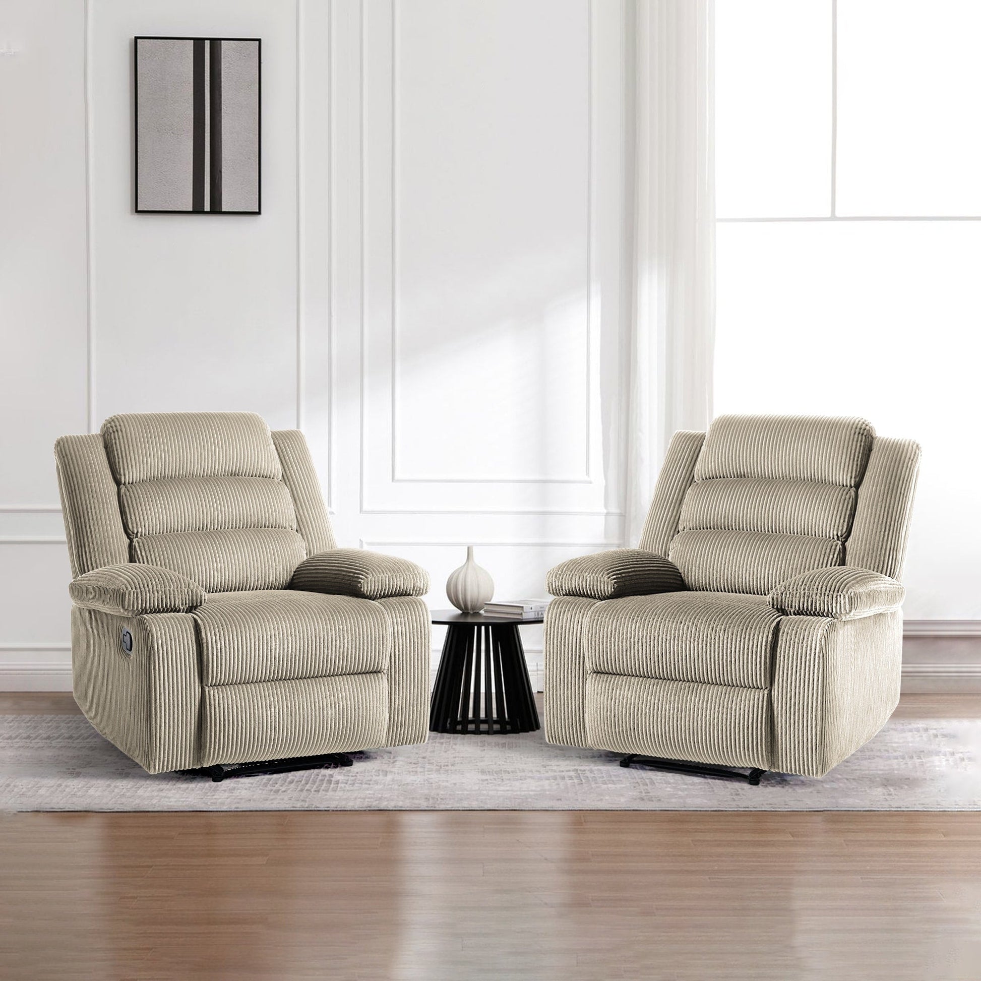 2 chaises inclinables manuelles en velours côtelé modernes, fauteuils d'appoint surdimensionnés avec accoudoirs larges
