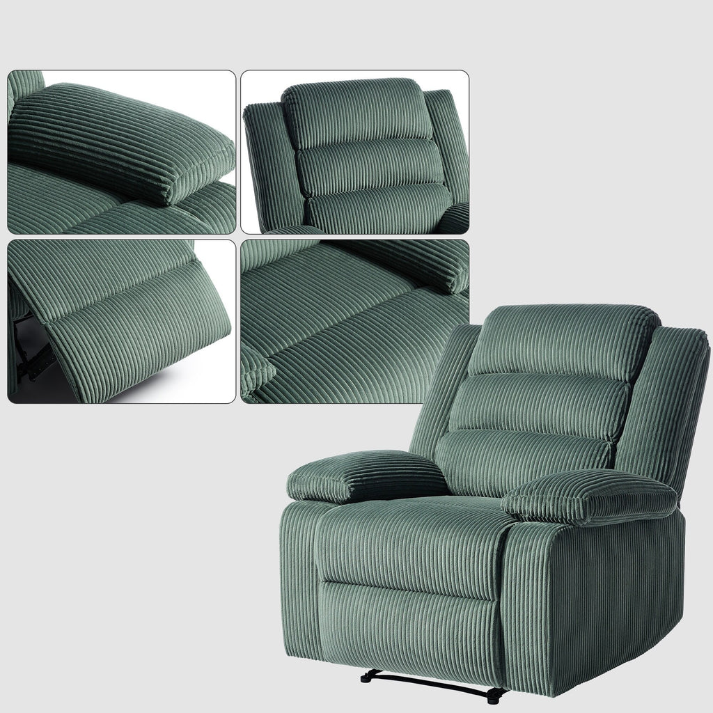 2 chaises inclinables manuelles en velours côtelé modernes, fauteuils d'appoint surdimensionnés avec accoudoirs larges
