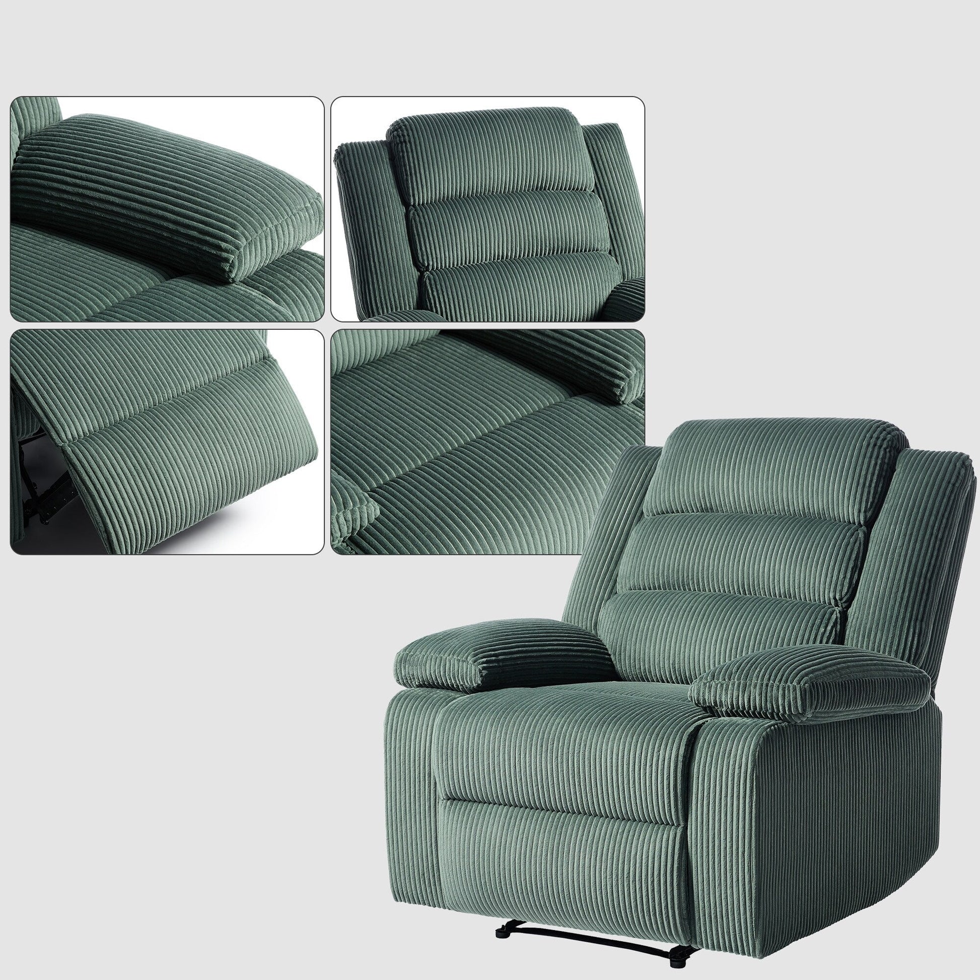 2 chaises inclinables manuelles en velours côtelé modernes, fauteuils d'appoint surdimensionnés avec accoudoirs larges