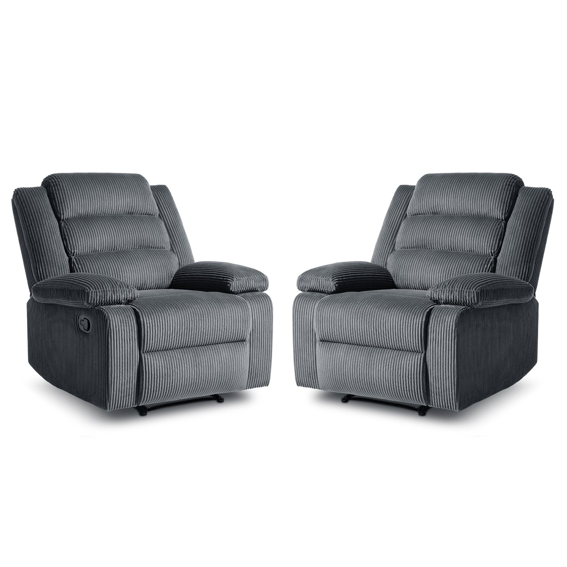 2 chaises inclinables manuelles en velours côtelé modernes, fauteuils d'appoint surdimensionnés avec accoudoirs larges