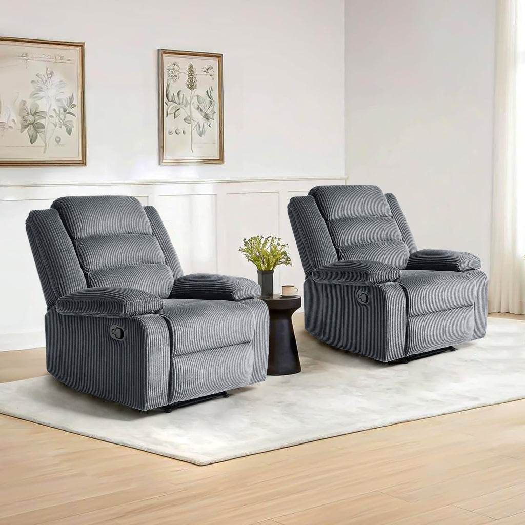 2 chaises inclinables manuelles en velours côtelé modernes, fauteuils d'appoint surdimensionnés avec accoudoirs larges