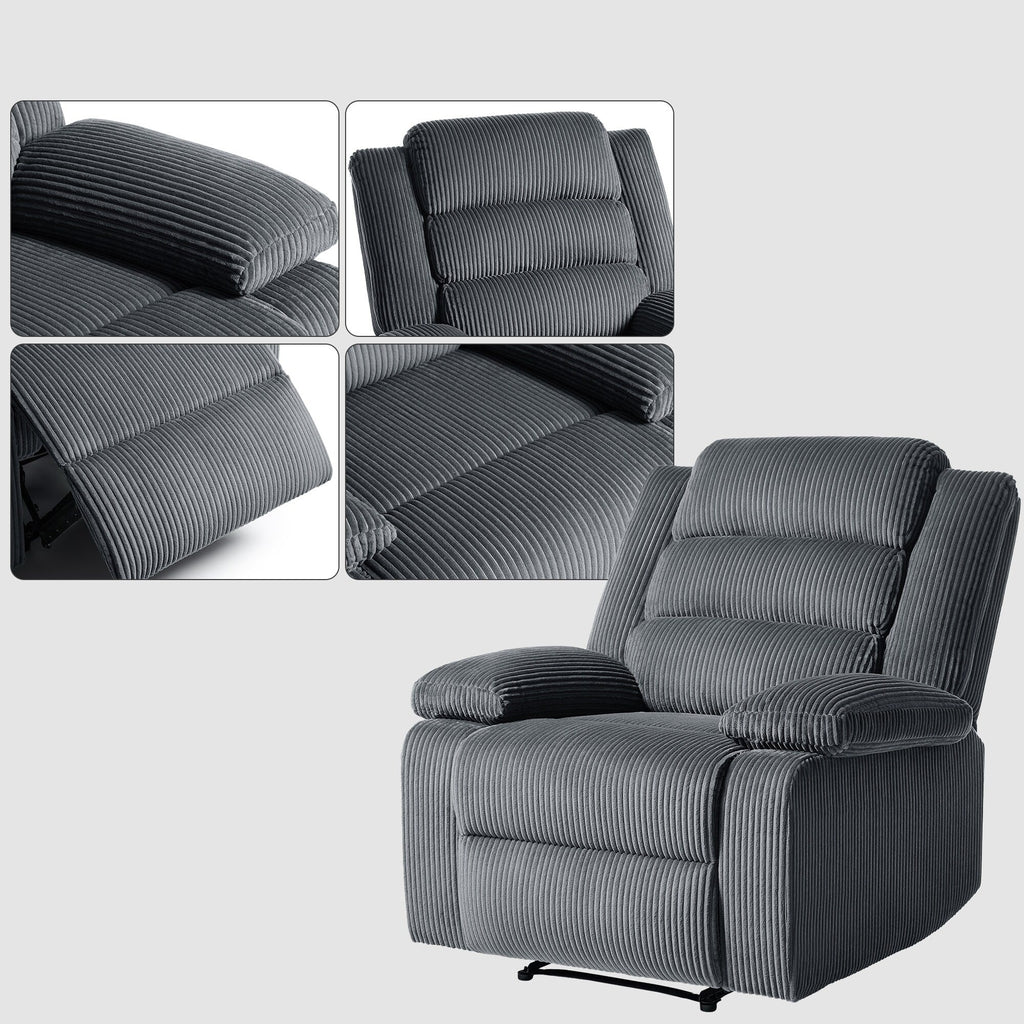 2 chaises inclinables manuelles en velours côtelé modernes, fauteuils d'appoint surdimensionnés avec accoudoirs larges
