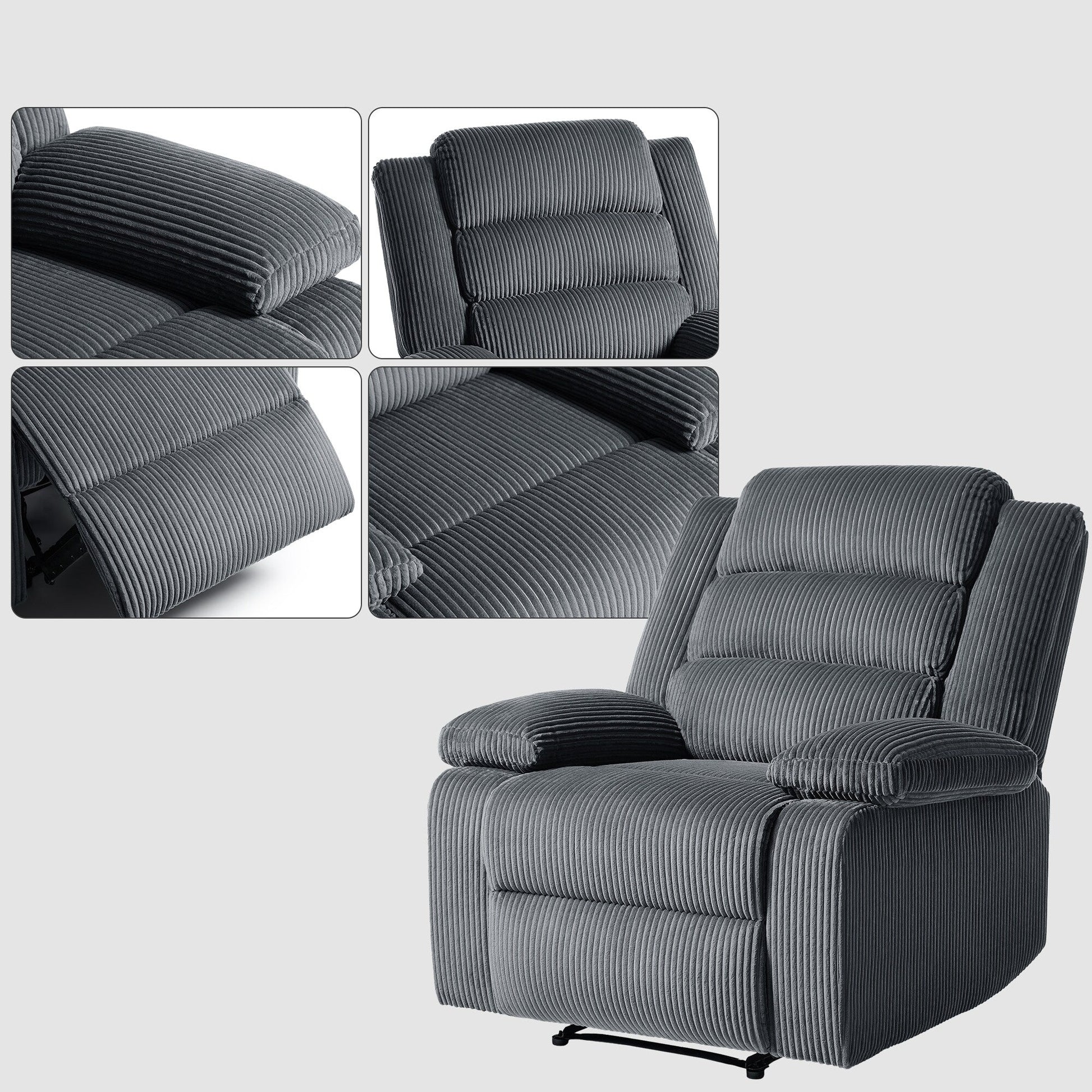 2 chaises inclinables manuelles en velours côtelé modernes, fauteuils d'appoint surdimensionnés avec accoudoirs larges