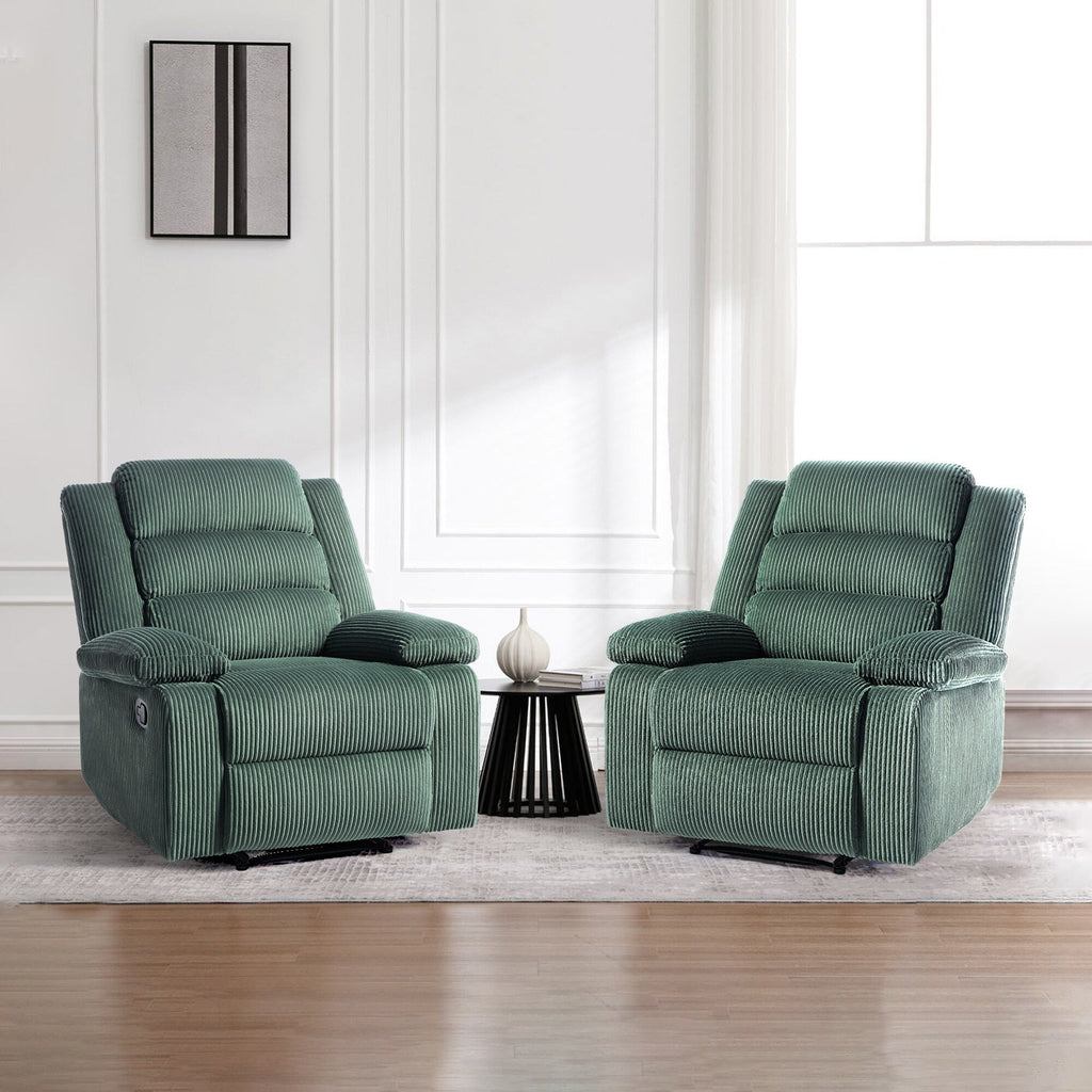 2 chaises inclinables manuelles en velours côtelé modernes, fauteuils d'appoint surdimensionnés avec accoudoirs larges