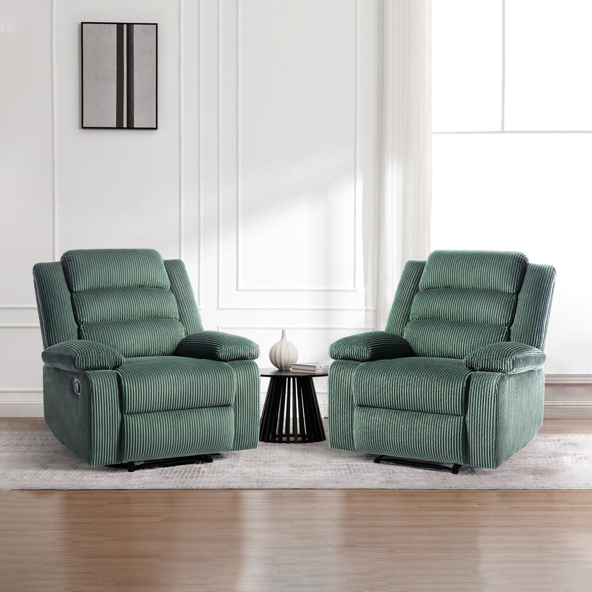 2 chaises inclinables manuelles en velours côtelé modernes, fauteuils d'appoint surdimensionnés avec accoudoirs larges