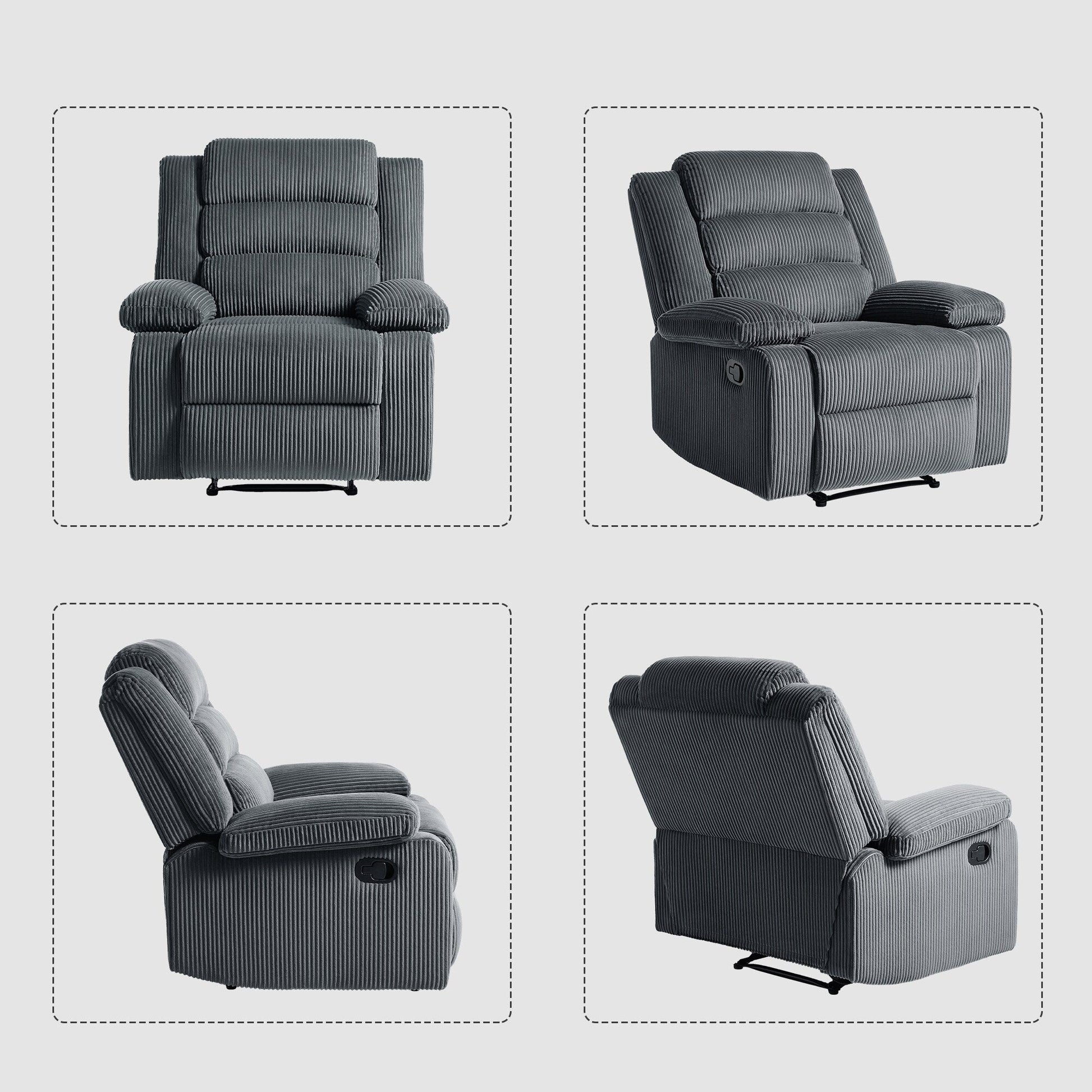 2 chaises inclinables manuelles en velours côtelé modernes, fauteuils d'appoint surdimensionnés avec accoudoirs larges