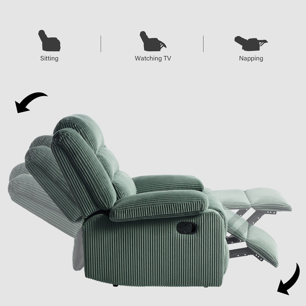 2 chaises inclinables manuelles en velours côtelé modernes, fauteuils d'appoint surdimensionnés avec accoudoirs larges