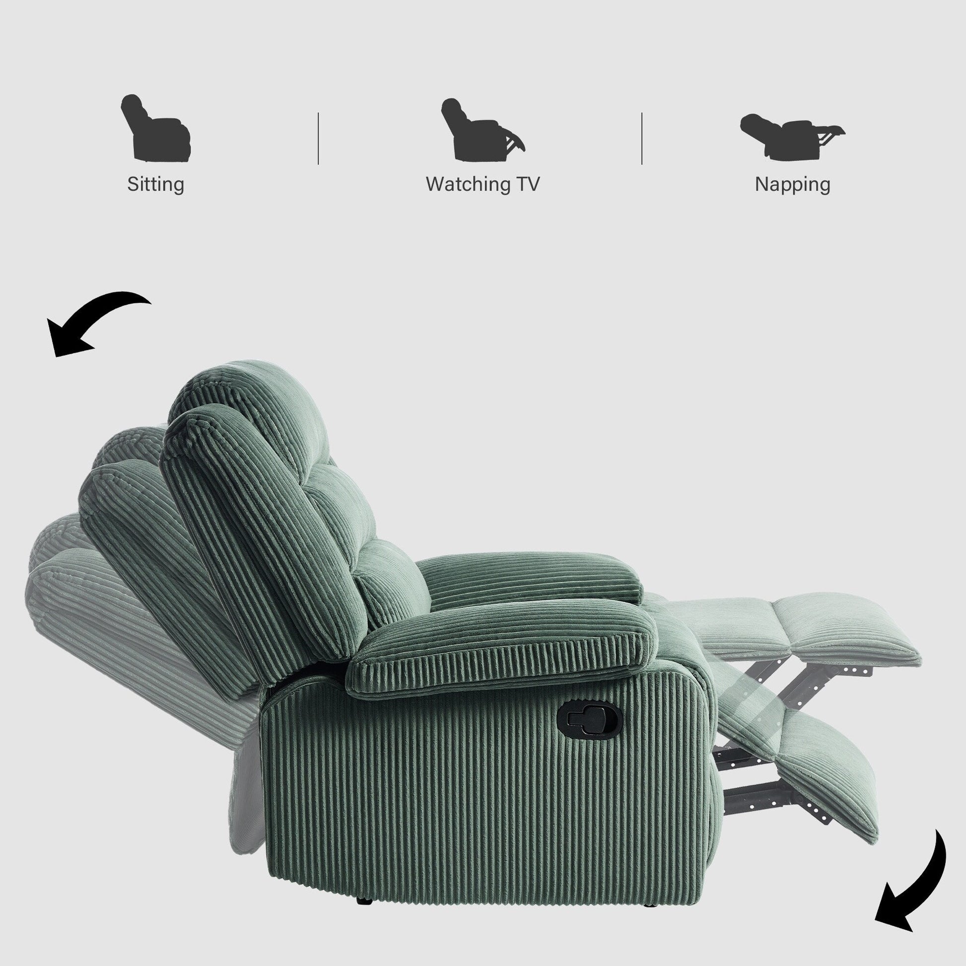 2 chaises inclinables manuelles en velours côtelé modernes, fauteuils d'appoint surdimensionnés avec accoudoirs larges