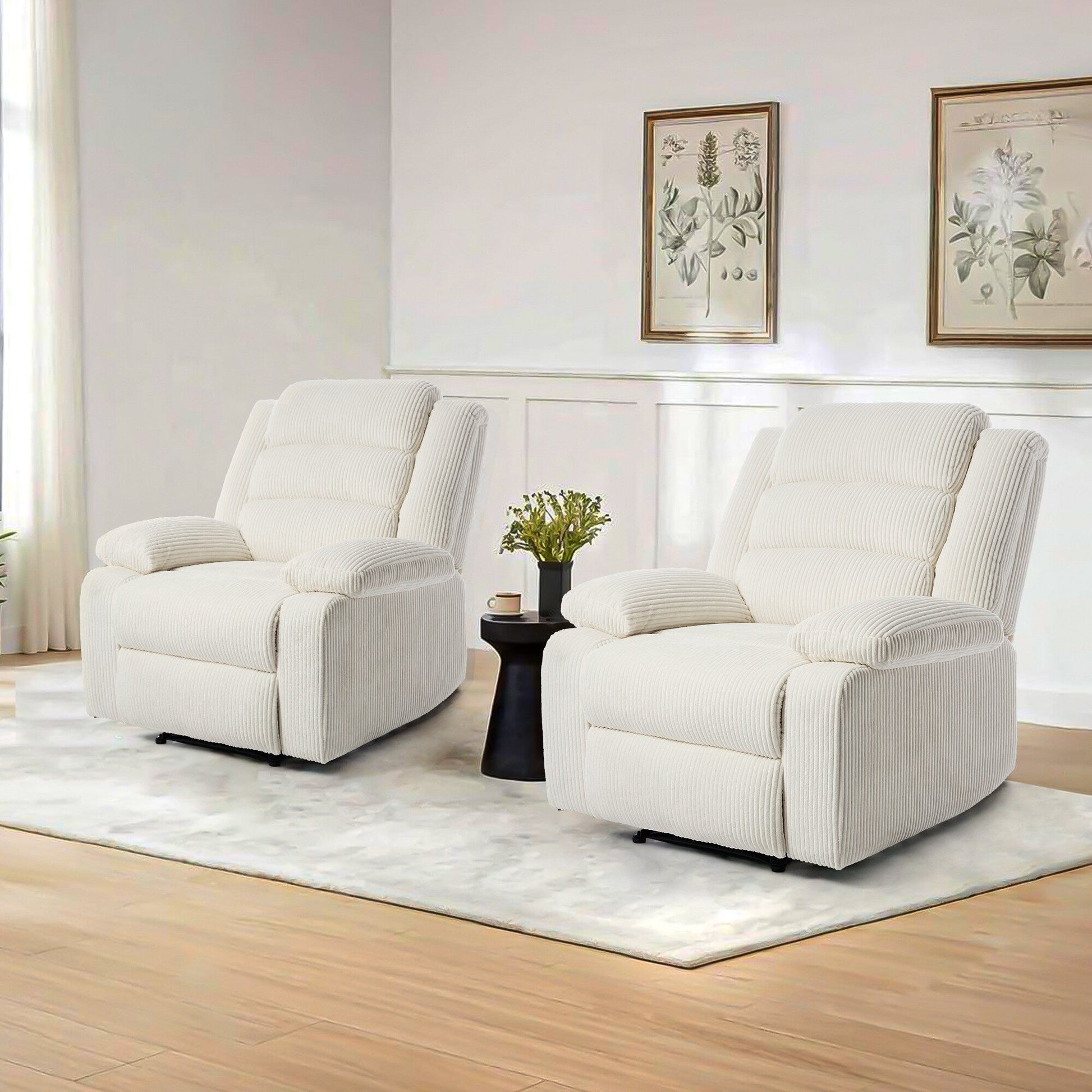 2 chaises inclinables manuelles en velours côtelé modernes, fauteuils d'appoint surdimensionnés avec accoudoirs larges
