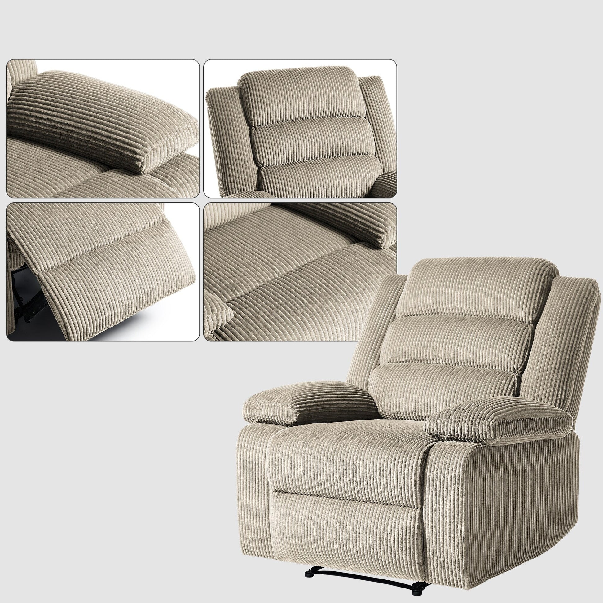 2 chaises inclinables manuelles en velours côtelé modernes, fauteuils d'appoint surdimensionnés avec accoudoirs larges