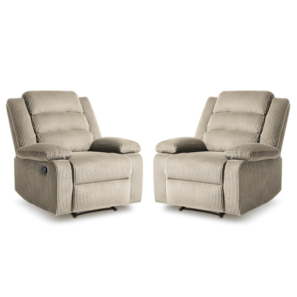 2 chaises inclinables manuelles en velours côtelé modernes, fauteuils d'appoint surdimensionnés avec accoudoirs larges