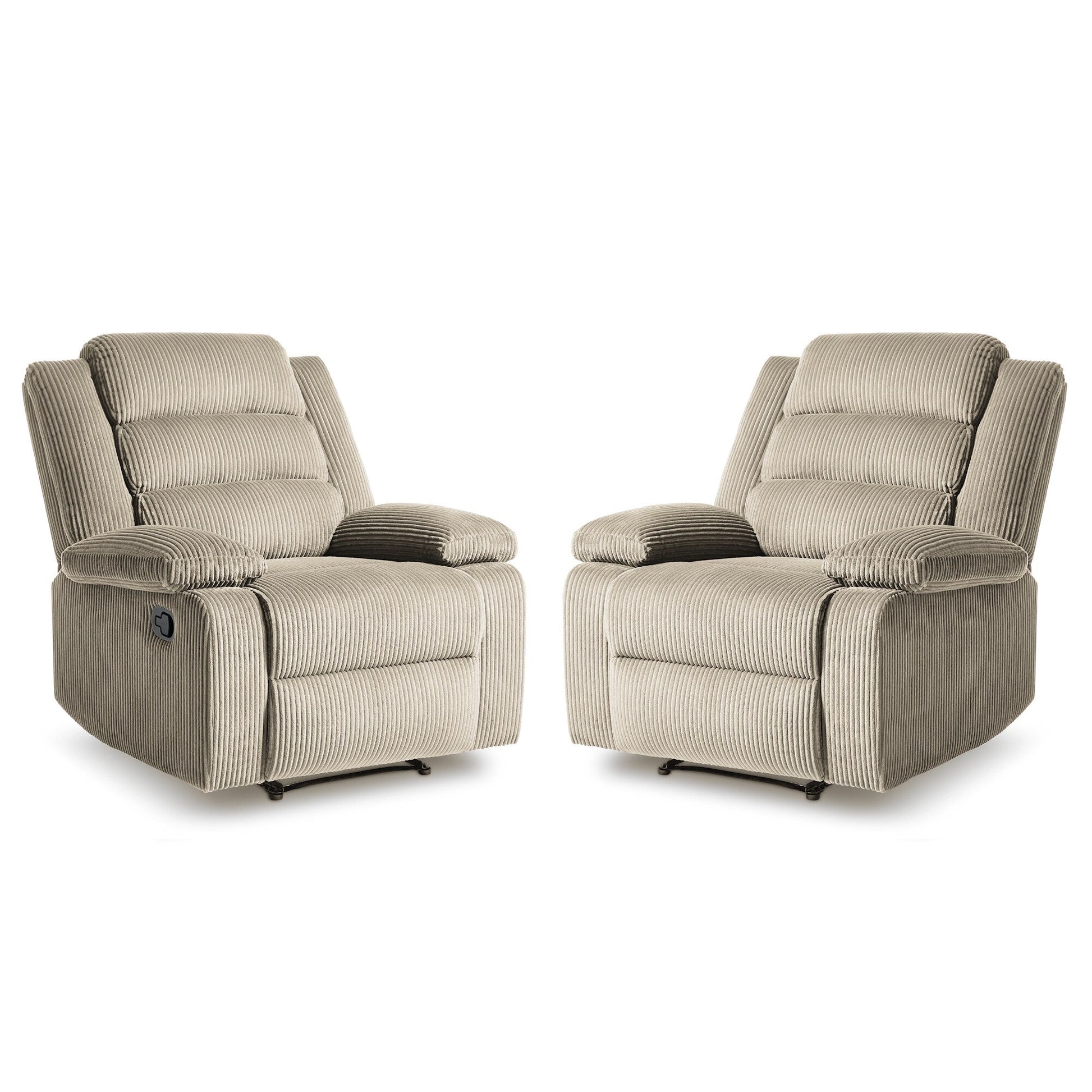 2 chaises inclinables manuelles en velours côtelé modernes, fauteuils d'appoint surdimensionnés avec accoudoirs larges