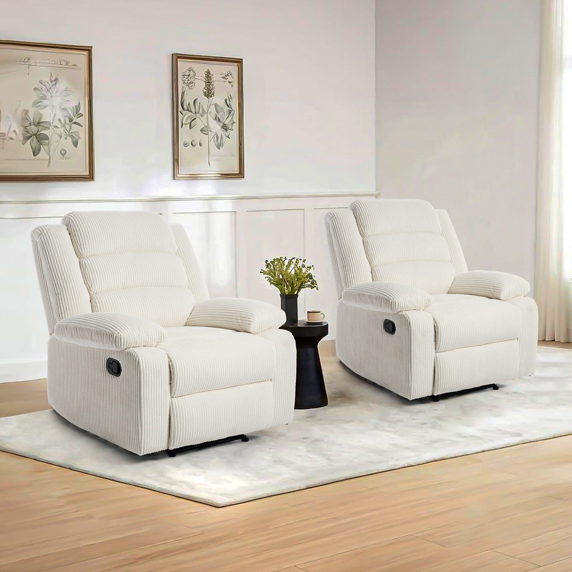 2 chaises inclinables manuelles en velours côtelé modernes, fauteuils d'appoint surdimensionnés avec accoudoirs larges