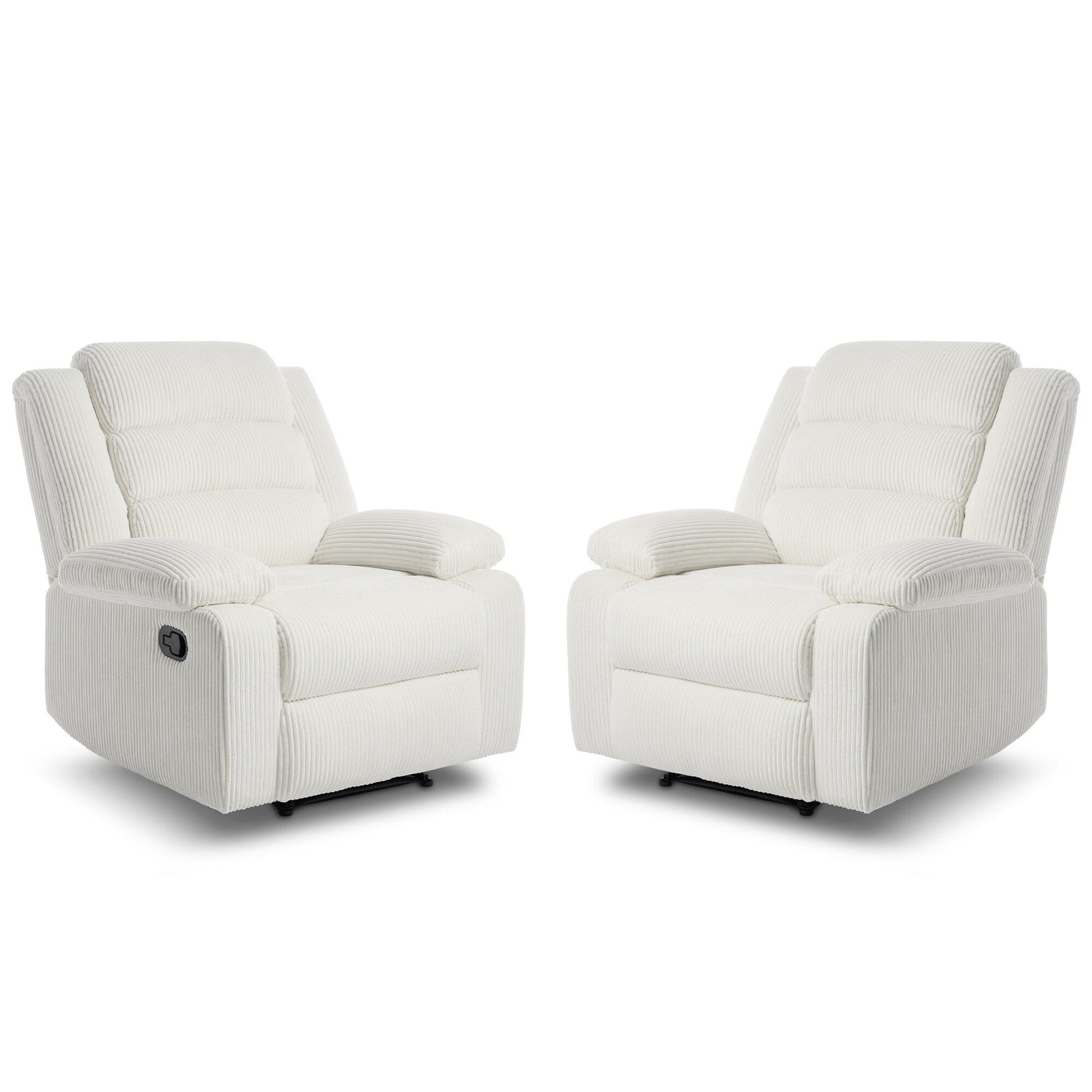 2 chaises inclinables manuelles en velours côtelé modernes, fauteuils d'appoint surdimensionnés avec accoudoirs larges