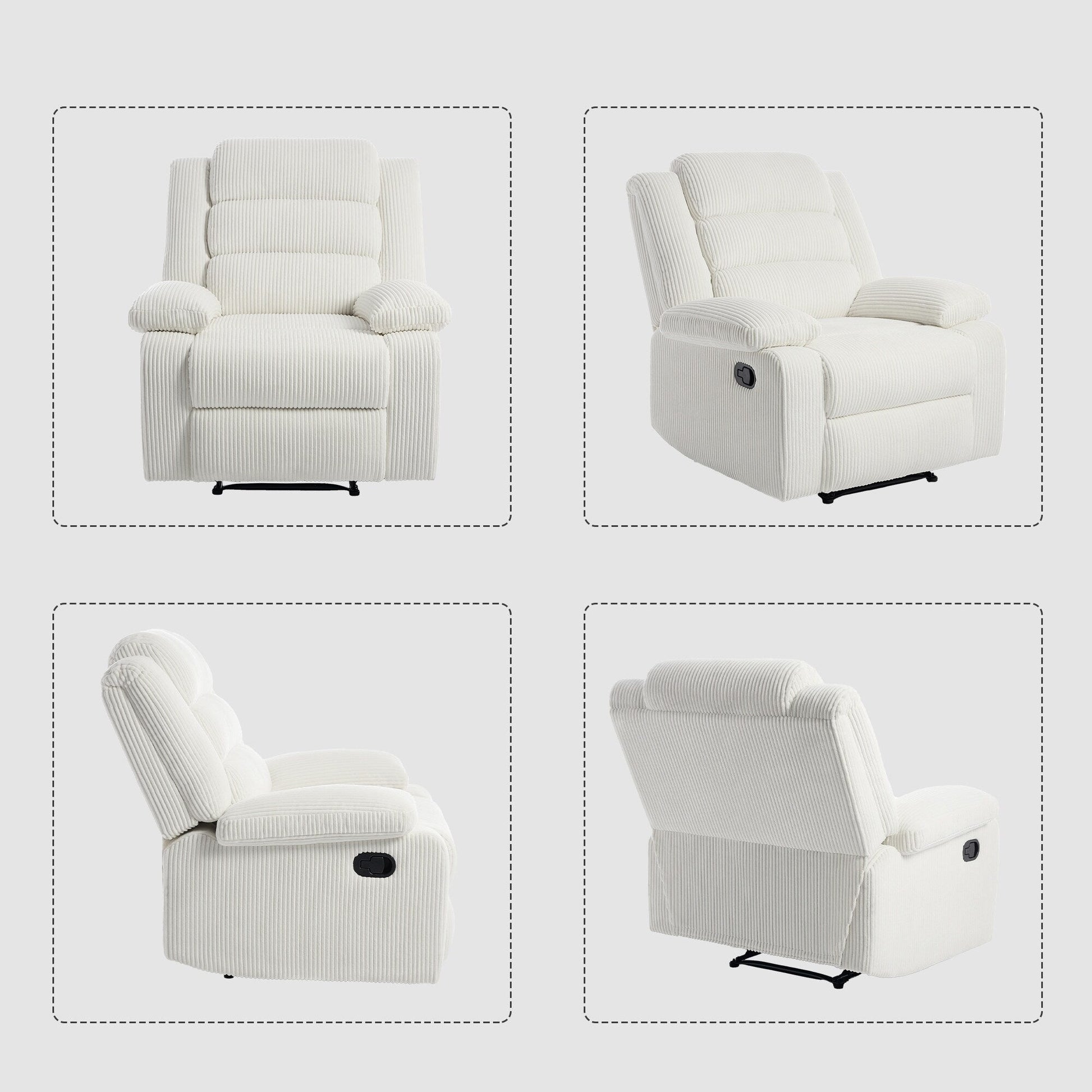 2 chaises inclinables manuelles en velours côtelé modernes, fauteuils d'appoint surdimensionnés avec accoudoirs larges