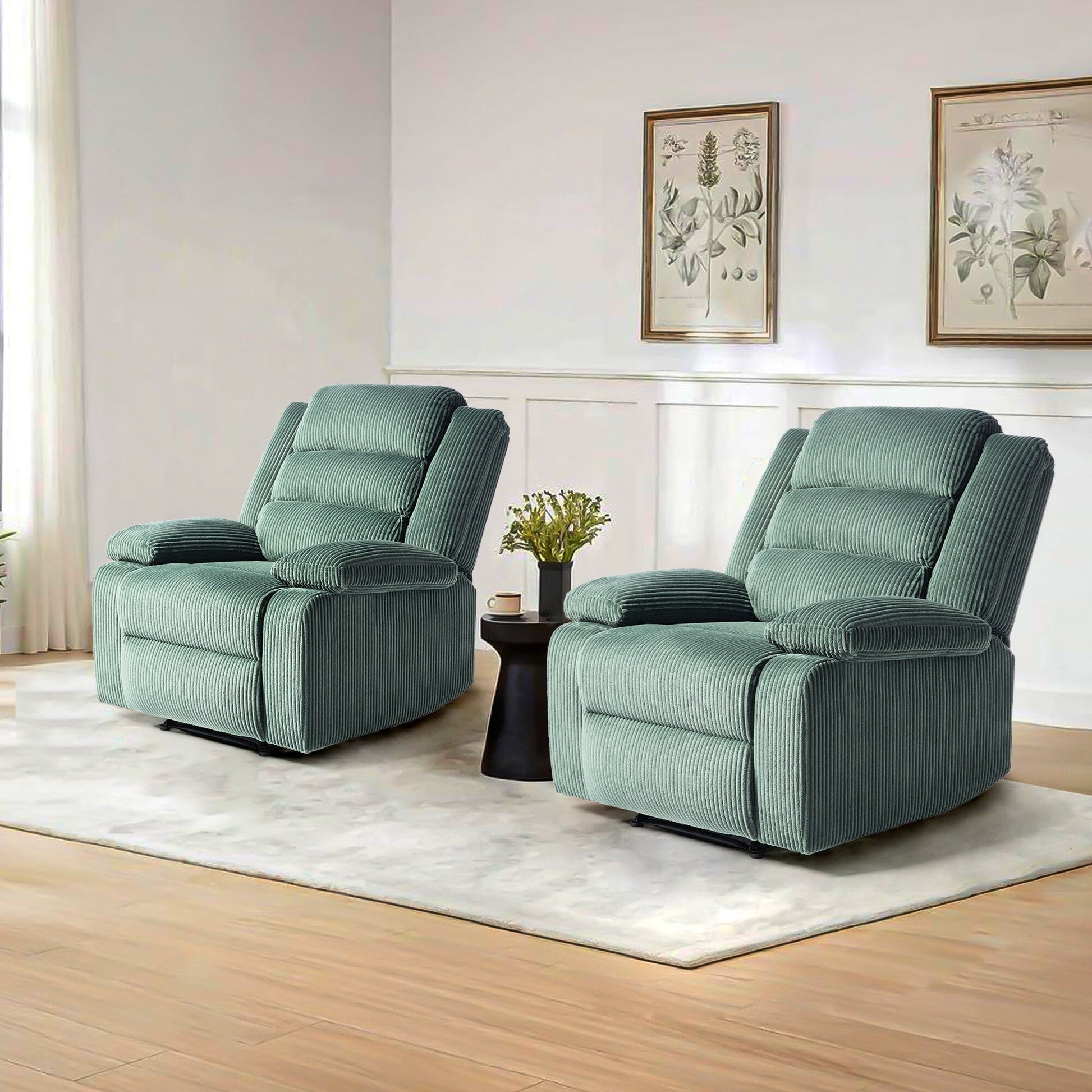 2 chaises inclinables manuelles en velours côtelé modernes, fauteuils d'appoint surdimensionnés avec accoudoirs larges
