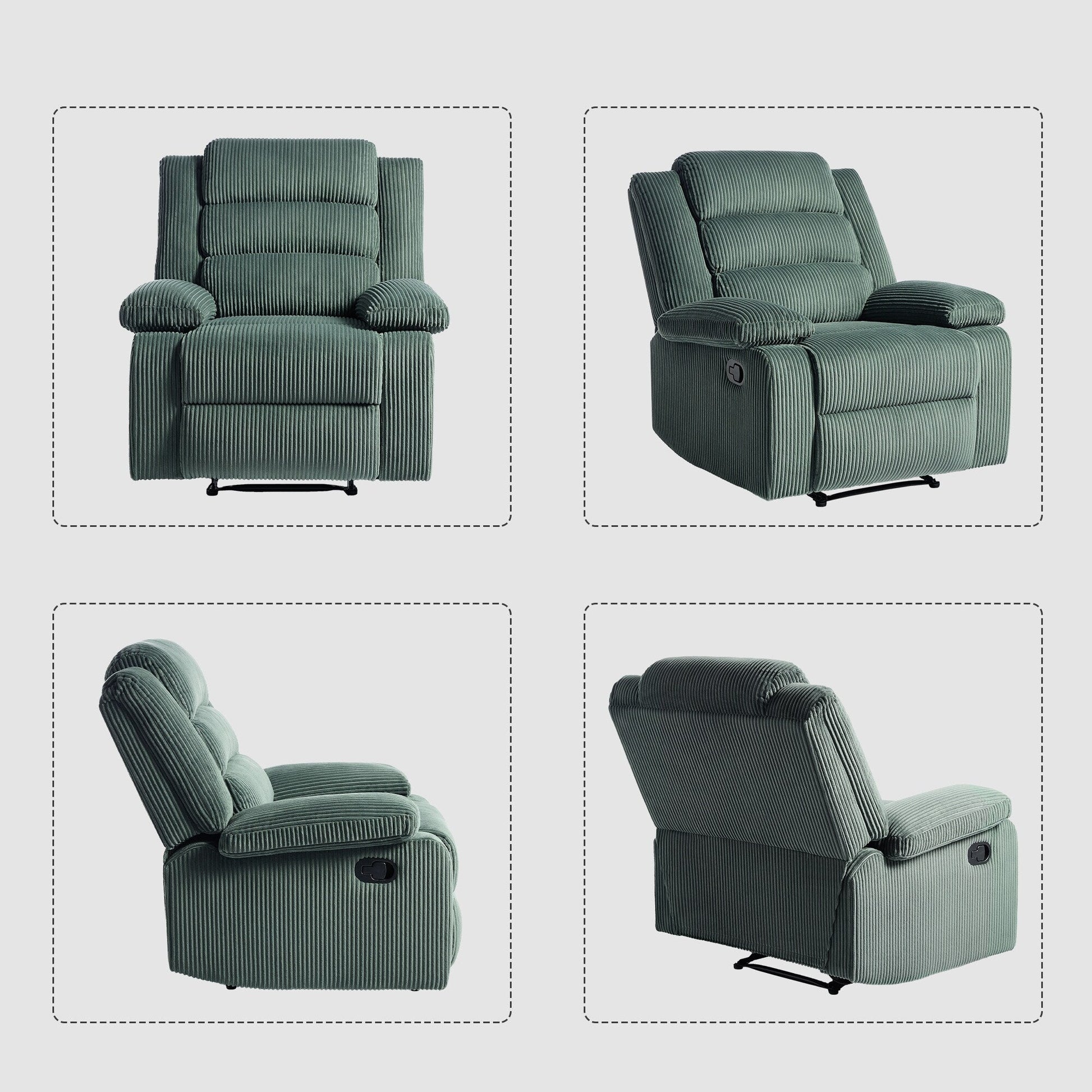 2 chaises inclinables manuelles en velours côtelé modernes, fauteuils d'appoint surdimensionnés avec accoudoirs larges