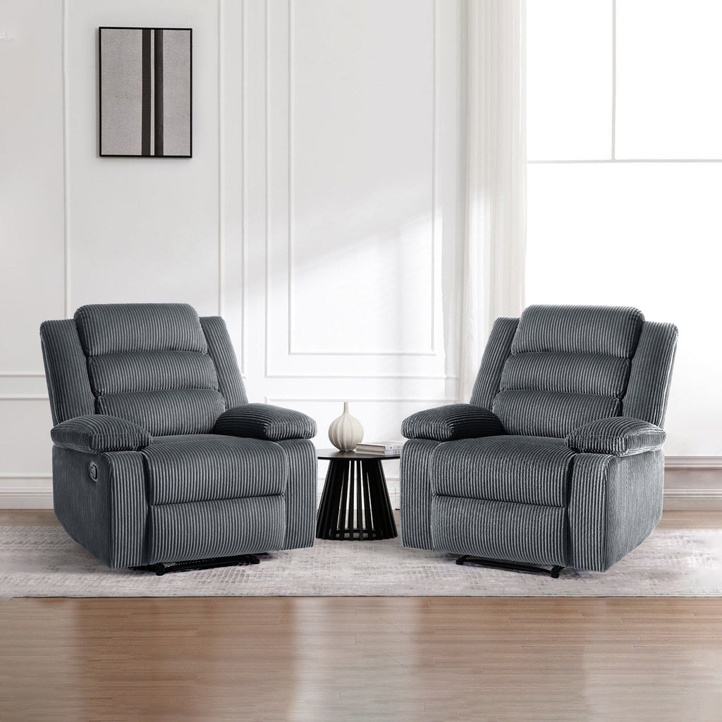 2 chaises inclinables manuelles en velours côtelé modernes, fauteuils d'appoint surdimensionnés avec accoudoirs larges