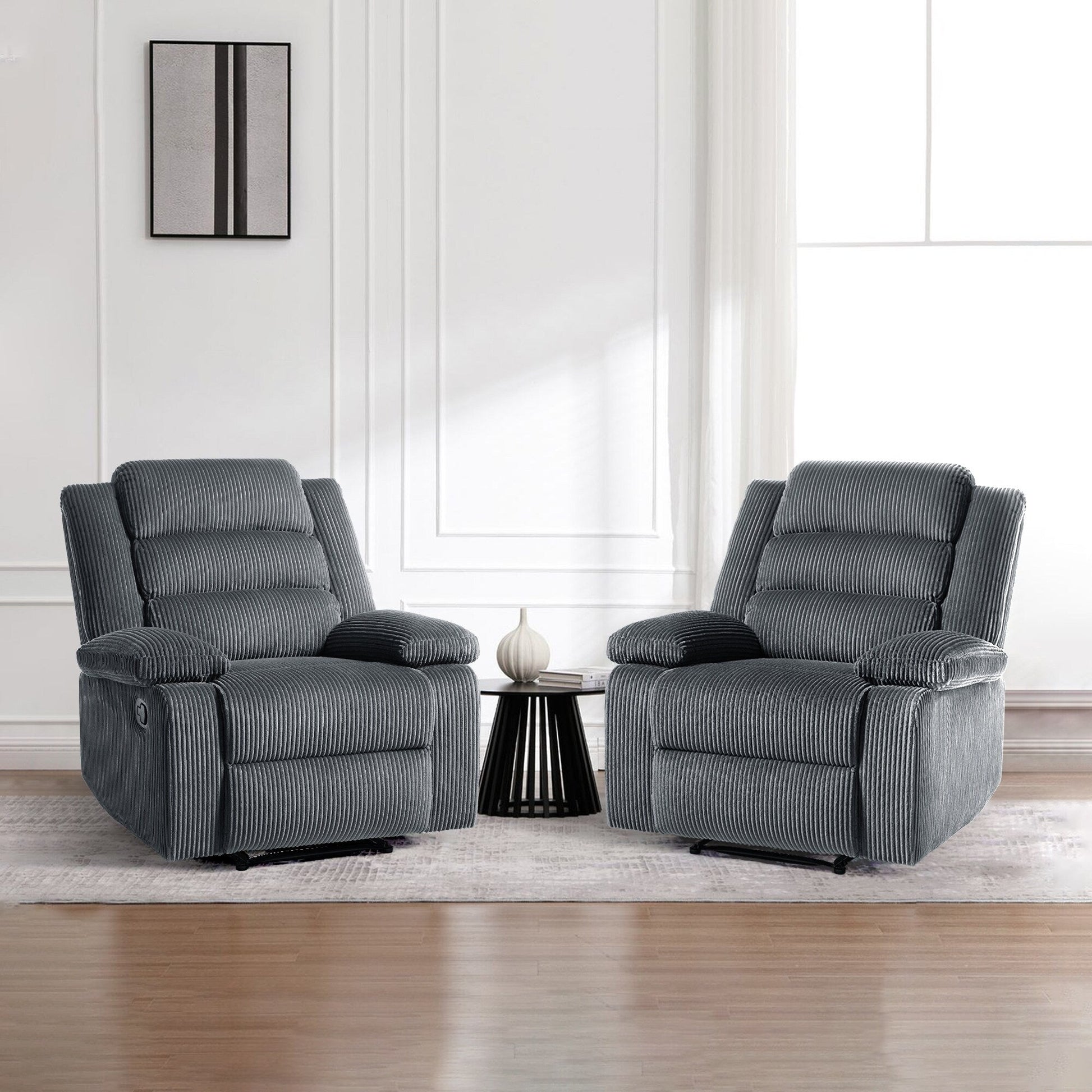 2 chaises inclinables manuelles en velours côtelé modernes, fauteuils d'appoint surdimensionnés avec accoudoirs larges