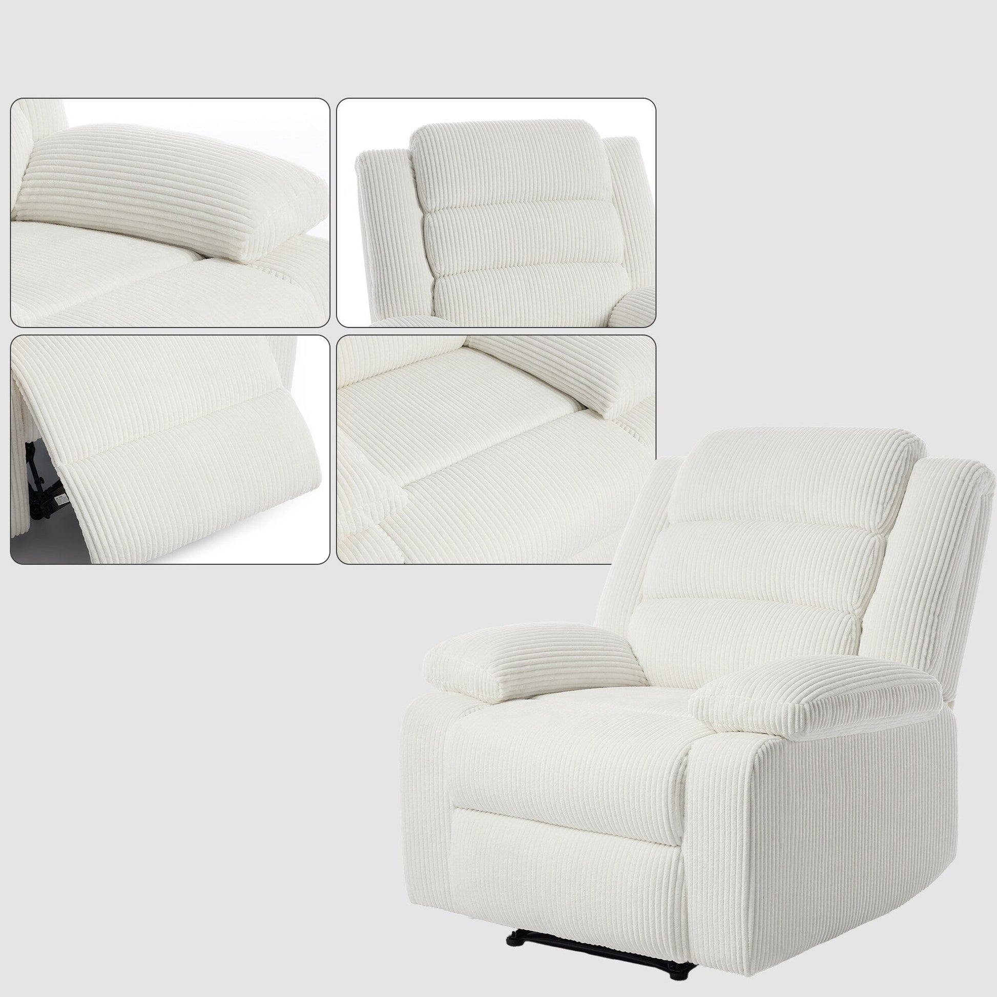 2 chaises inclinables manuelles en velours côtelé modernes, fauteuils d'appoint surdimensionnés avec accoudoirs larges