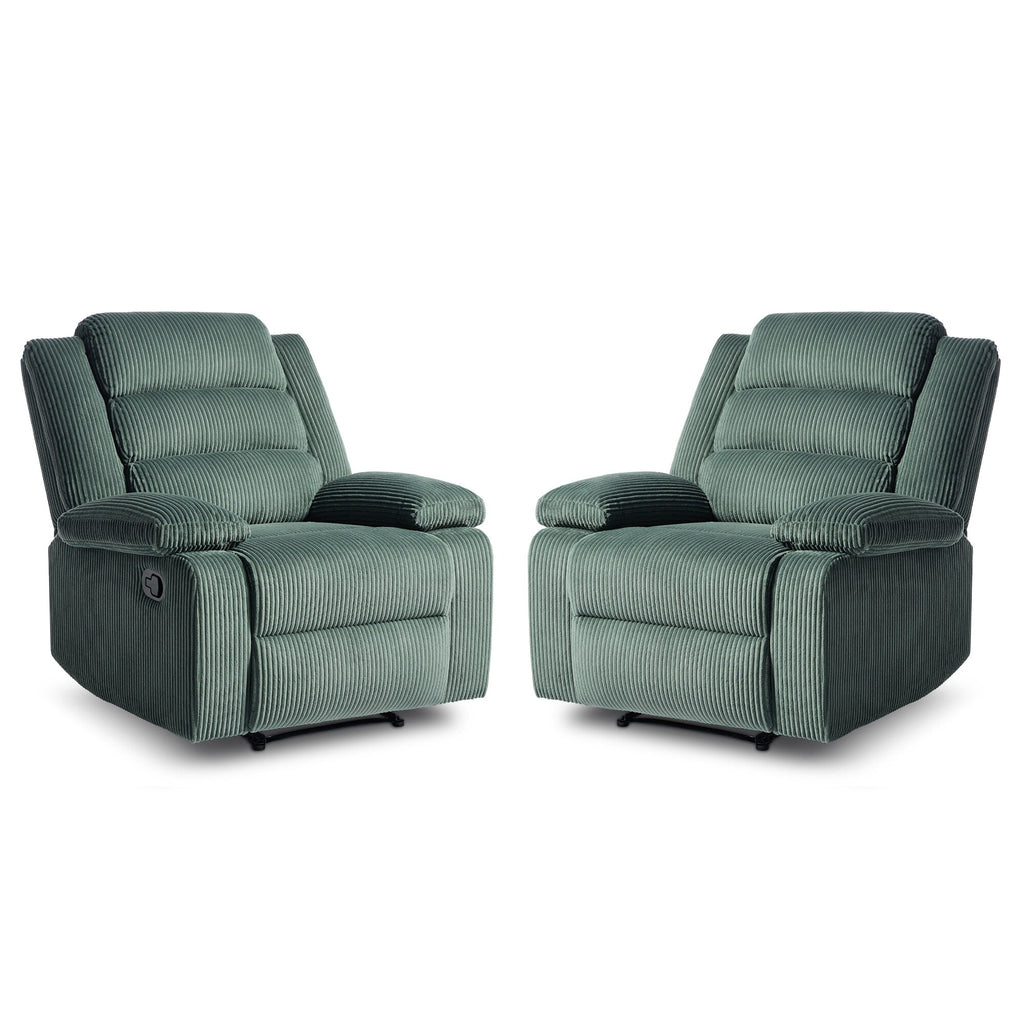 2 chaises inclinables manuelles en velours côtelé modernes, fauteuils d'appoint surdimensionnés avec accoudoirs larges