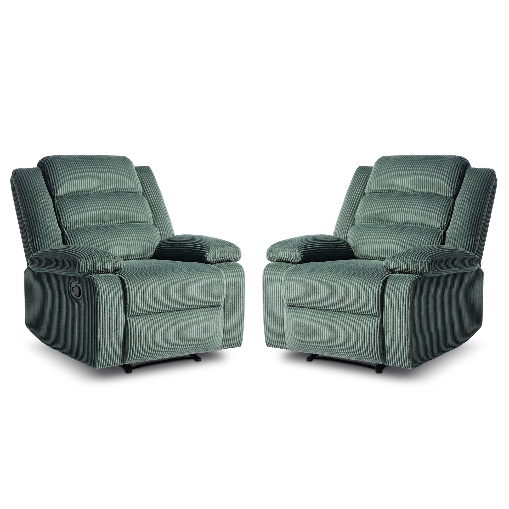 2 chaises inclinables manuelles en velours côtelé modernes, fauteuils d'appoint surdimensionnés avec accoudoirs larges