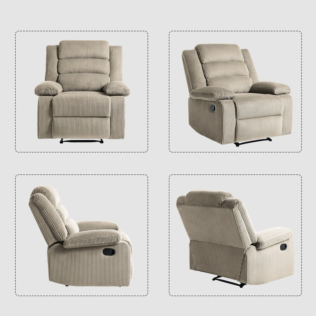 2 chaises inclinables manuelles en velours côtelé modernes, fauteuils d'appoint surdimensionnés avec accoudoirs larges