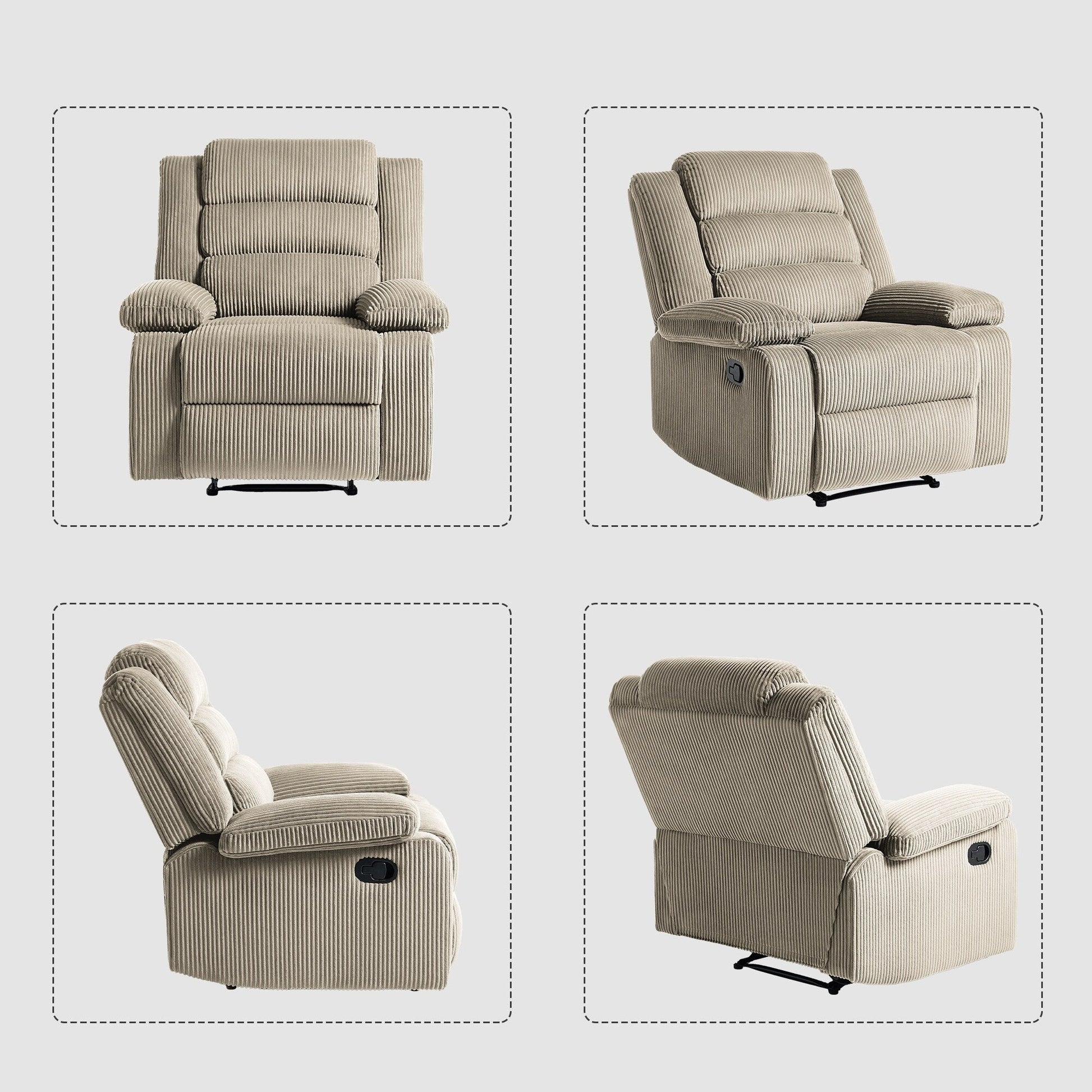 2 chaises inclinables manuelles en velours côtelé modernes, fauteuils d'appoint surdimensionnés avec accoudoirs larges