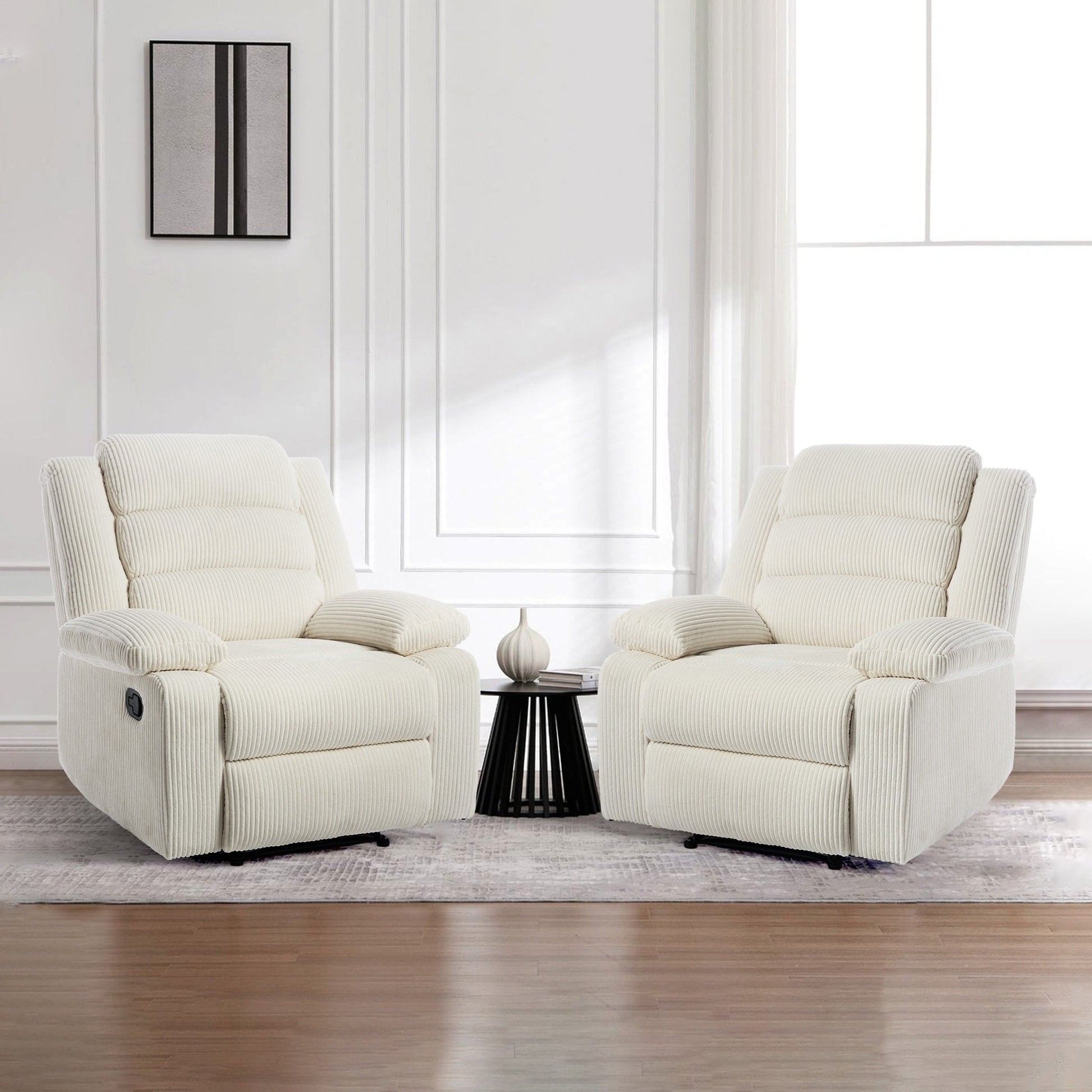2 chaises inclinables manuelles en velours côtelé modernes, fauteuils d'appoint surdimensionnés avec accoudoirs larges