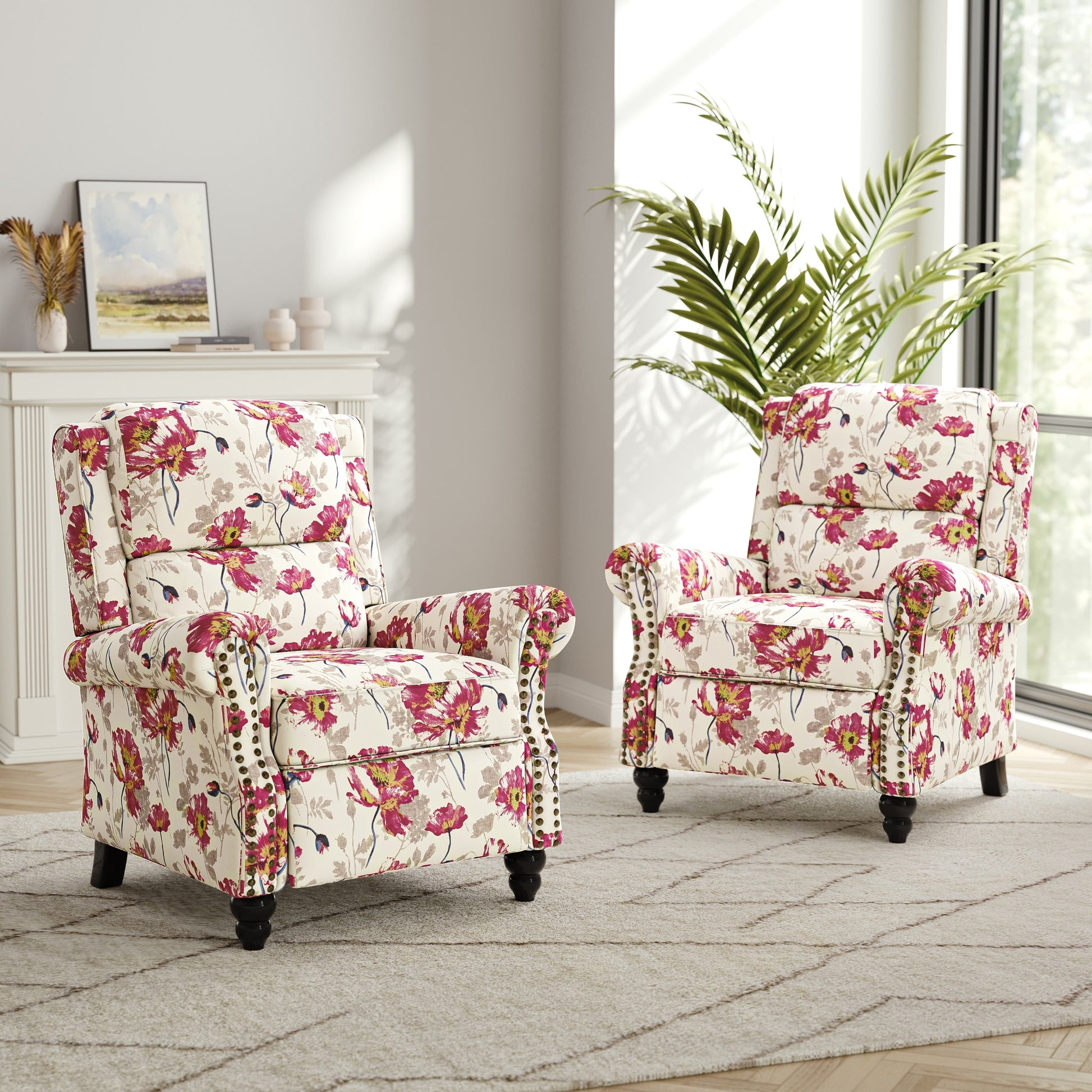 2 chaises inclinables à dossier basculant avec assise rembourrée et tête de clou