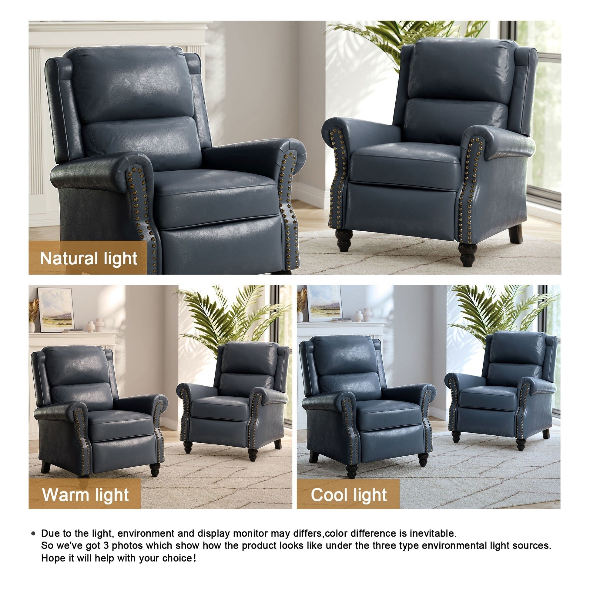 2 chaises inclinables à dossier basculant avec assise rembourrée et tête de clou