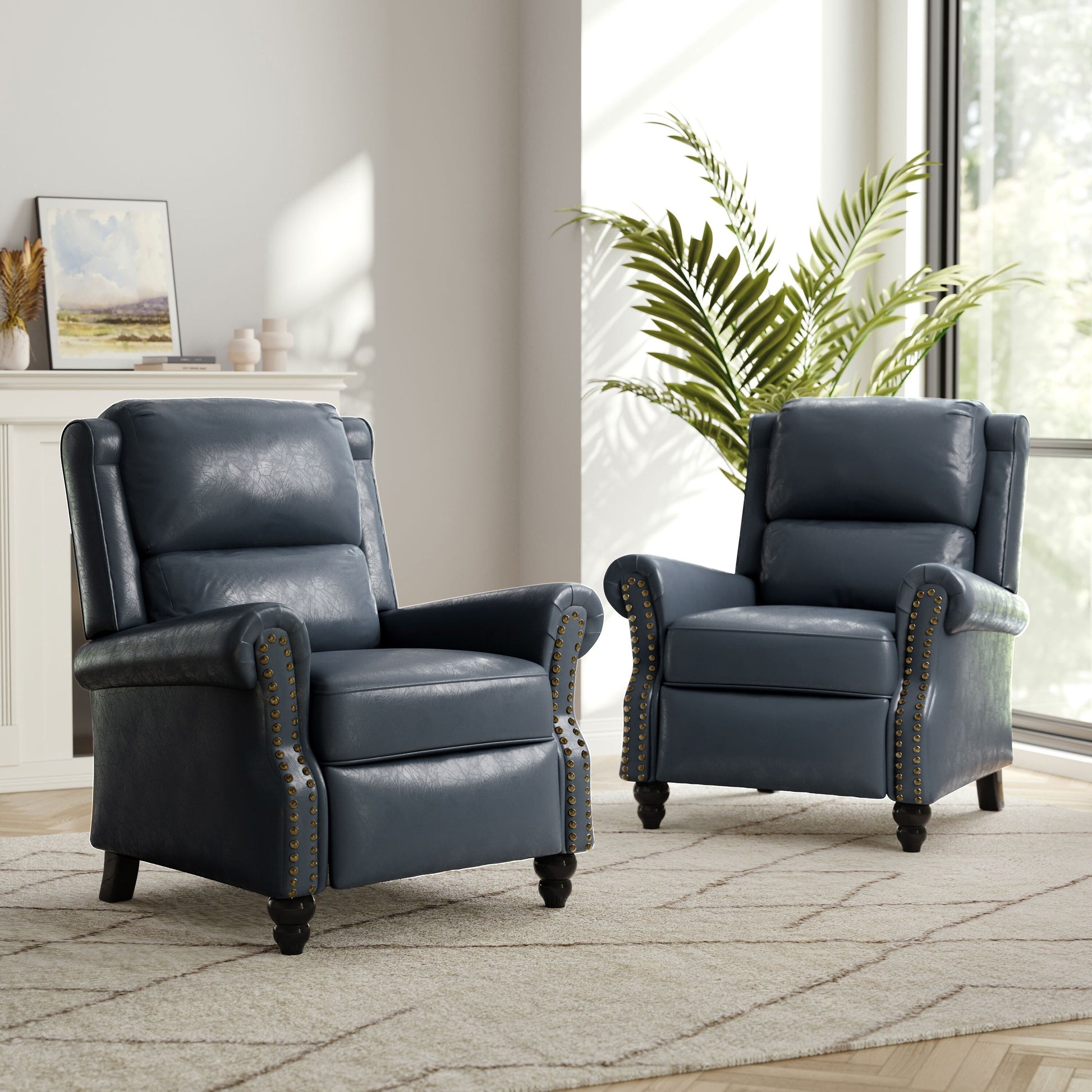 2 chaises inclinables à dossier basculant avec assise rembourrée et tête de clou
