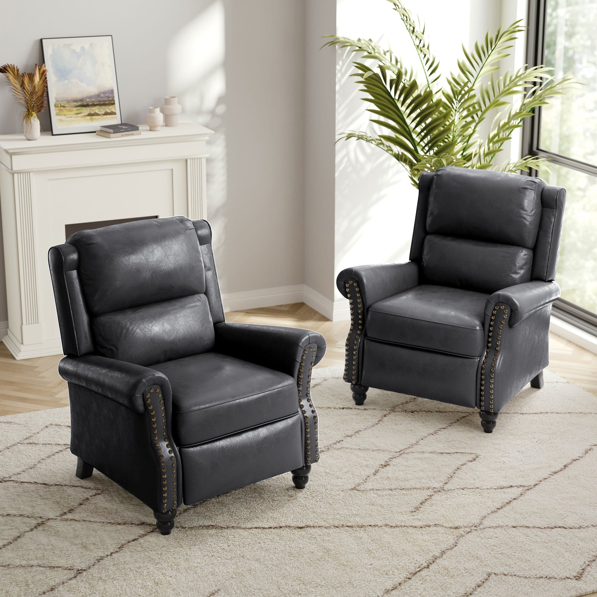 2 chaises inclinables à dossier basculant avec assise rembourrée et tête de clou