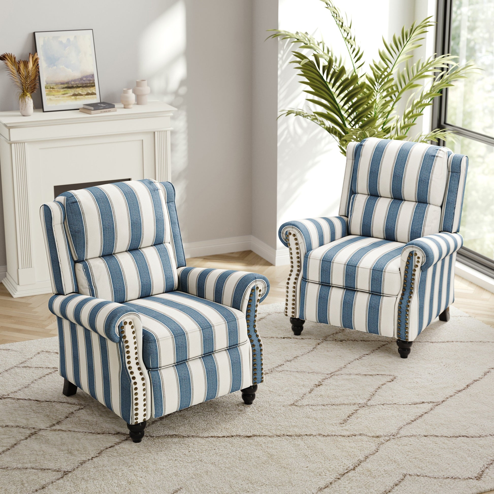 2 chaises inclinables à dossier basculant avec assise rembourrée et tête de clou