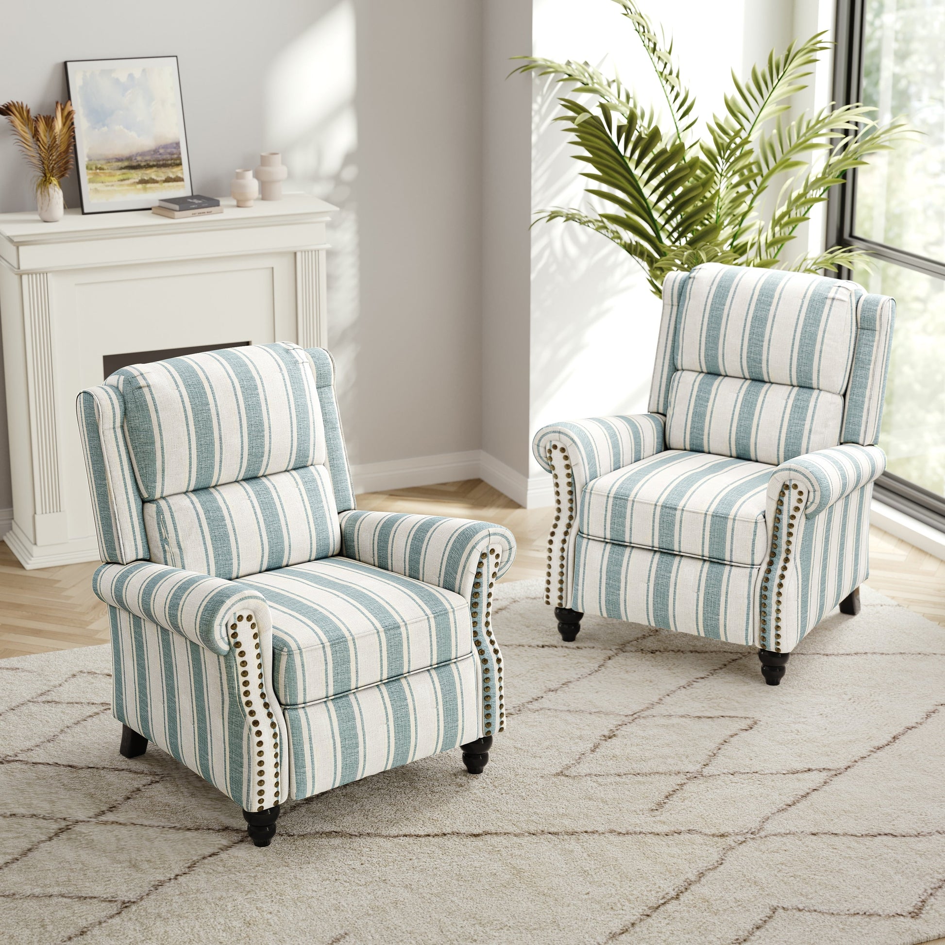 2 chaises inclinables à dossier basculant avec assise rembourrée et tête de clou