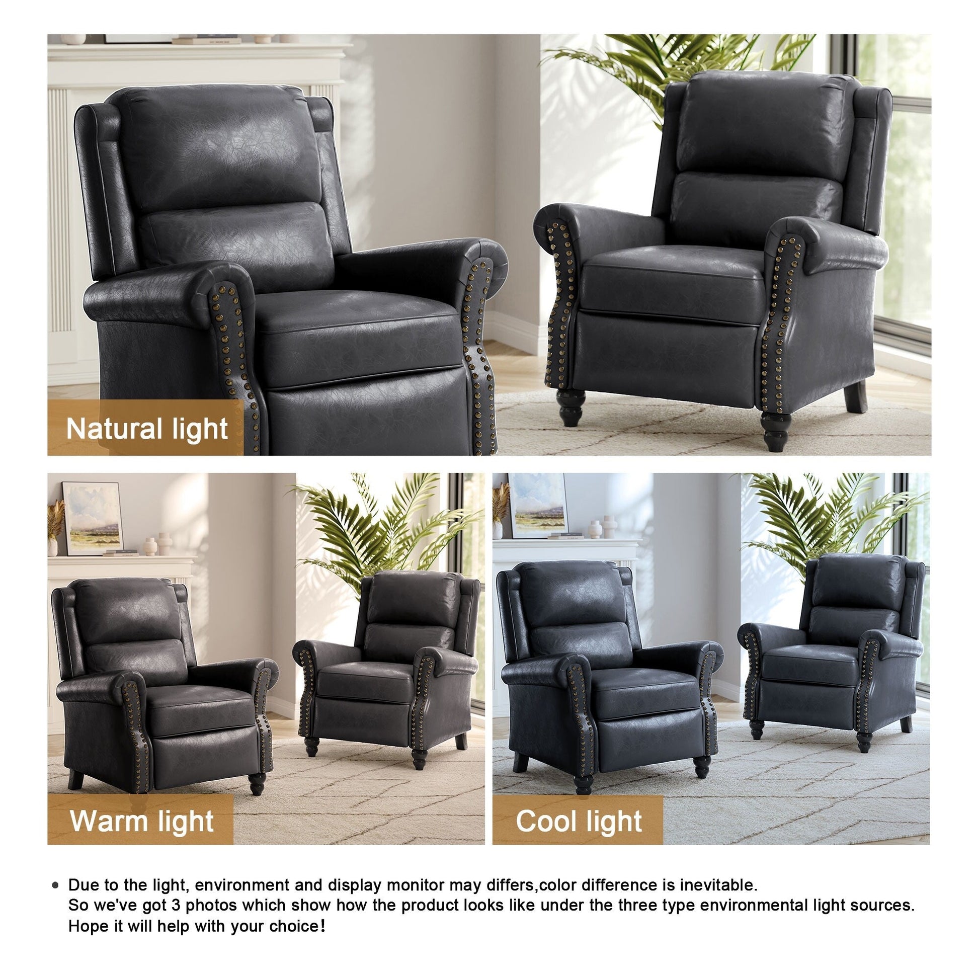 2 chaises inclinables à dossier basculant avec assise rembourrée et tête de clou