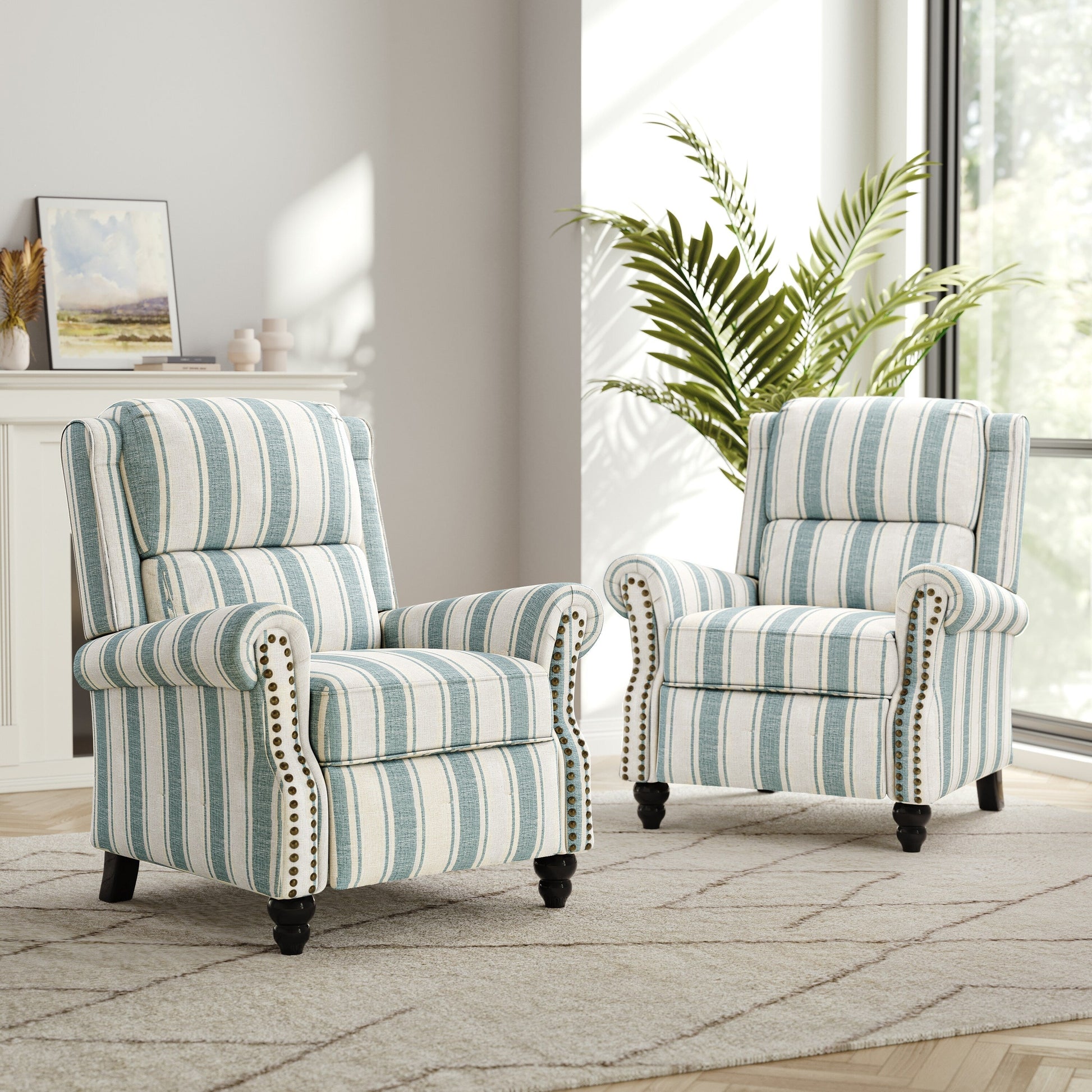 2 chaises inclinables à dossier basculant avec assise rembourrée et tête de clou