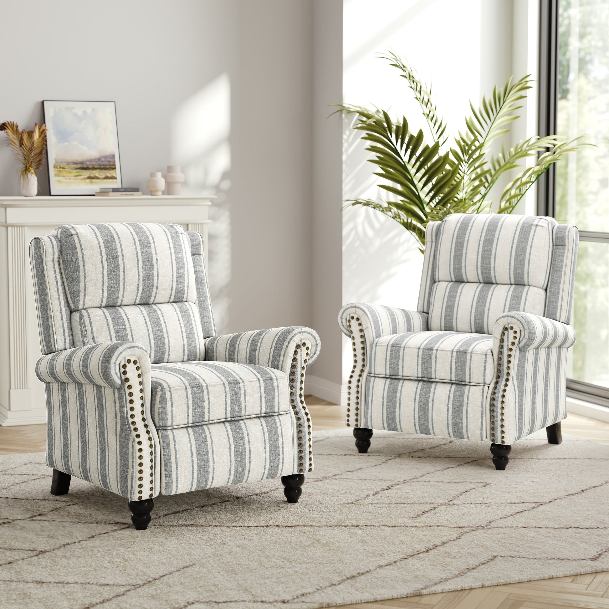 2 chaises inclinables à dossier basculant avec assise rembourrée et tête de clou
