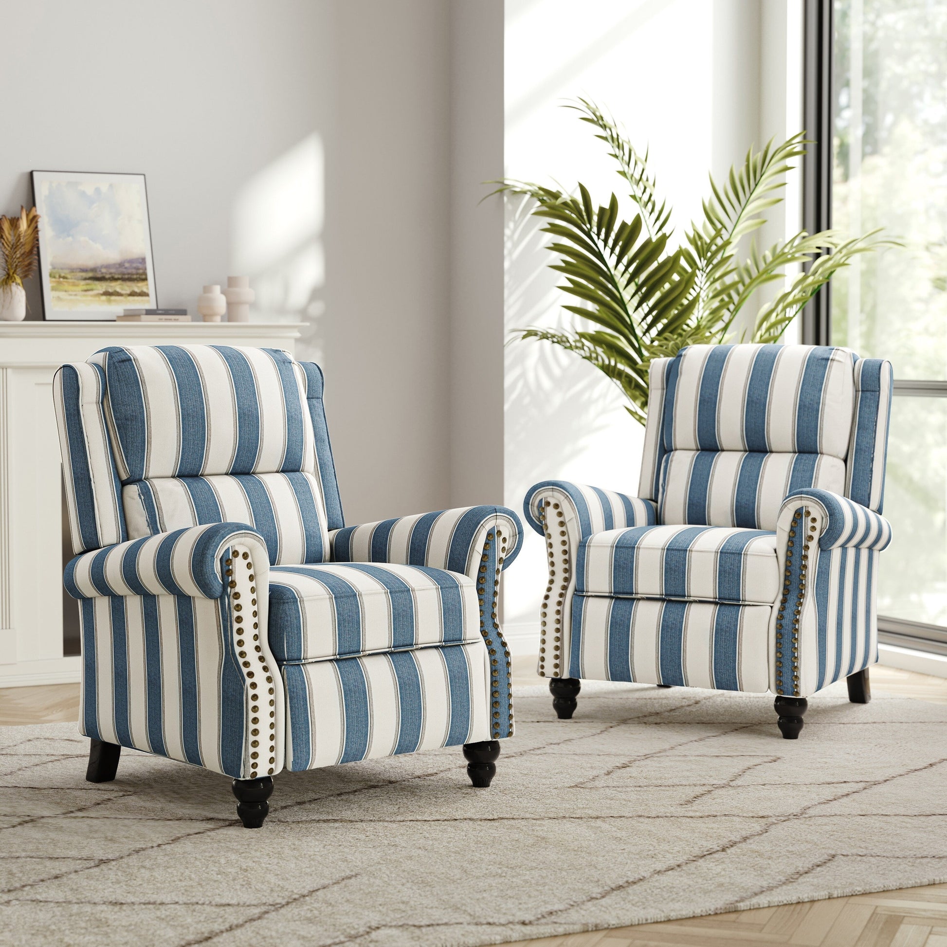 2 chaises inclinables à dossier basculant avec assise rembourrée et tête de clou