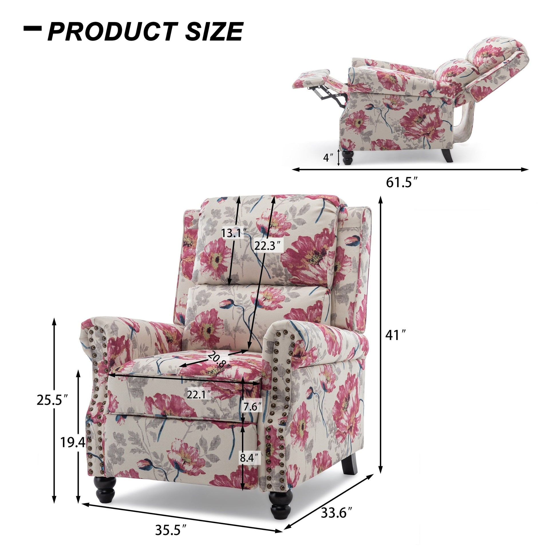 2 chaises inclinables à dossier basculant avec assise rembourrée et tête de clou
